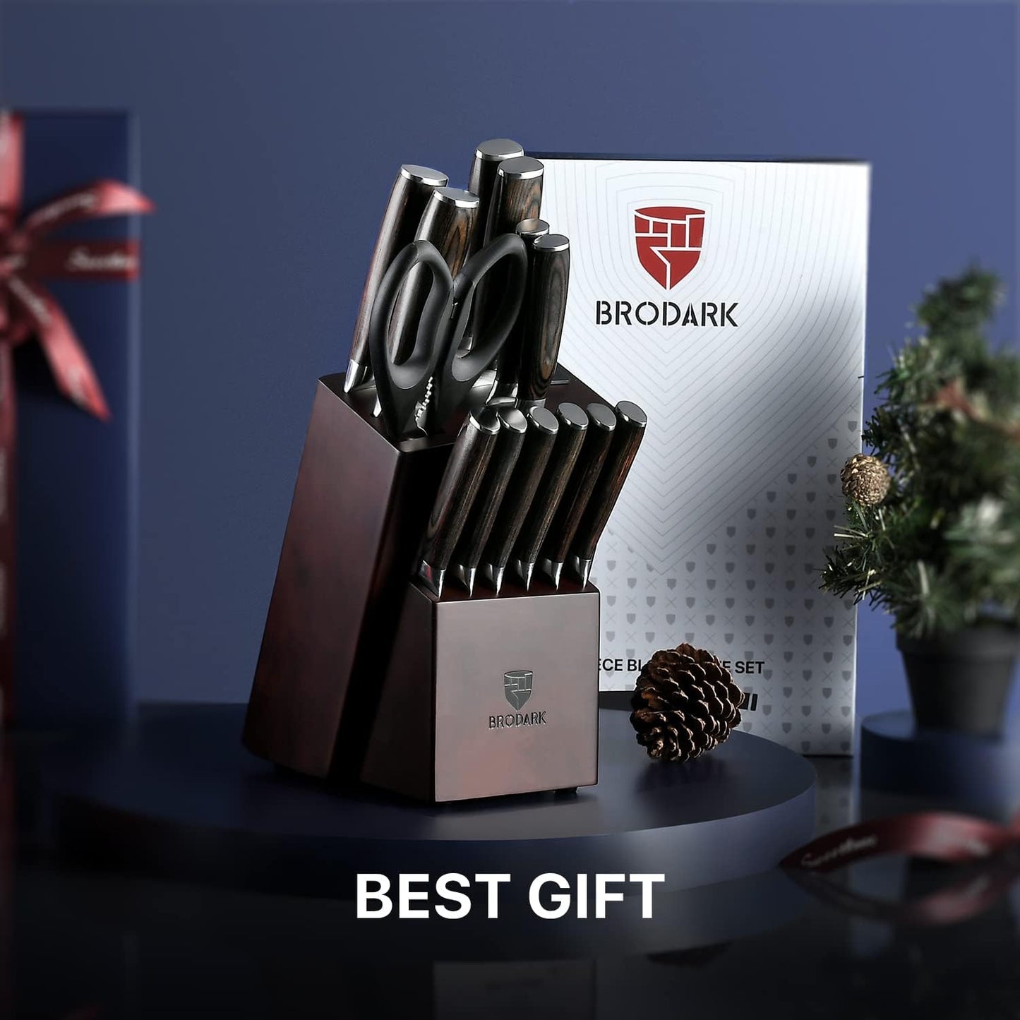 15 Piecs Knife Block Set: Ultra Sharp Kitchen Knife Set with Block and Sharpener, German Stainless Steel Professional Chef Knife Set with Ergonomic Handle, Full Tang Design