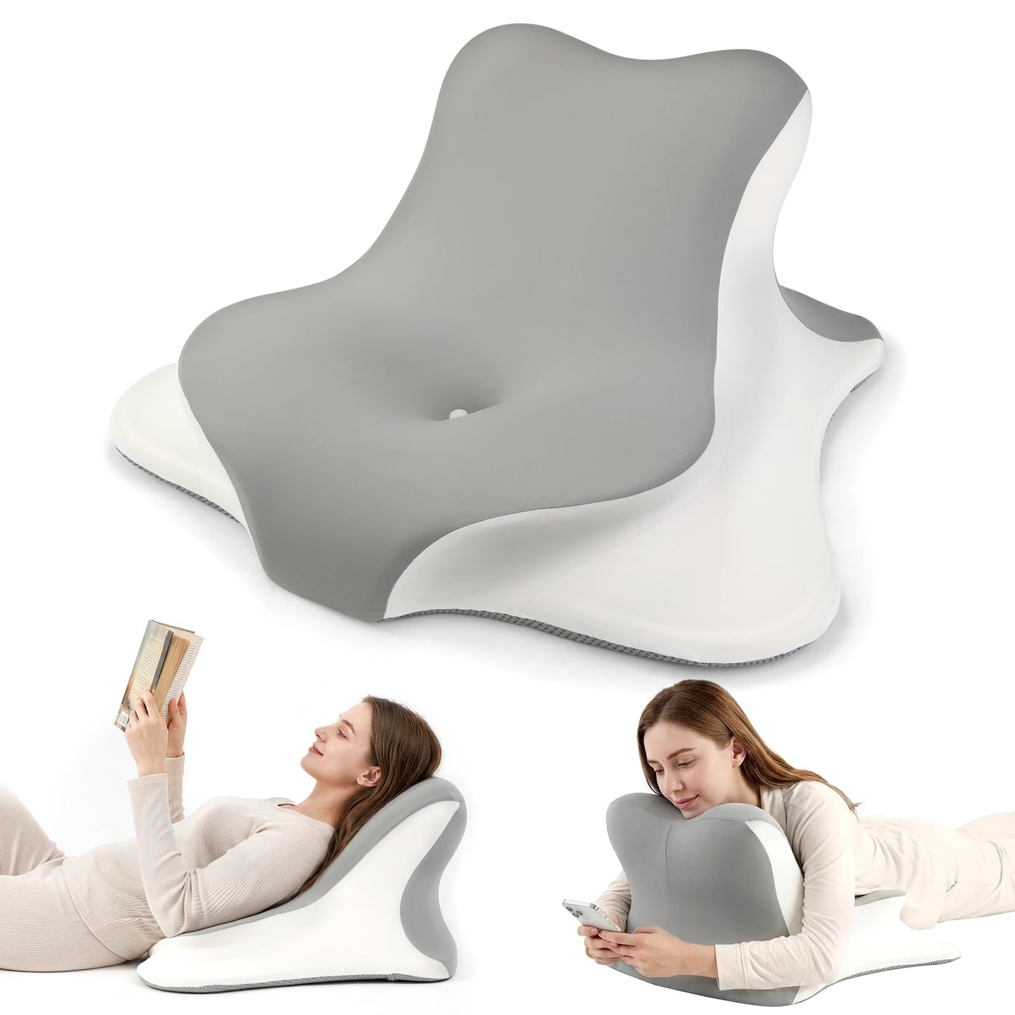 Royal Choice Reading Pillow for Bed, Ergonomic Memory Foam Prone & Reclined Support Pillow for Stomach Laying, Reading, Scrolling & Lounging, Multi-Position Bed Rest Pillow with Washable Cover