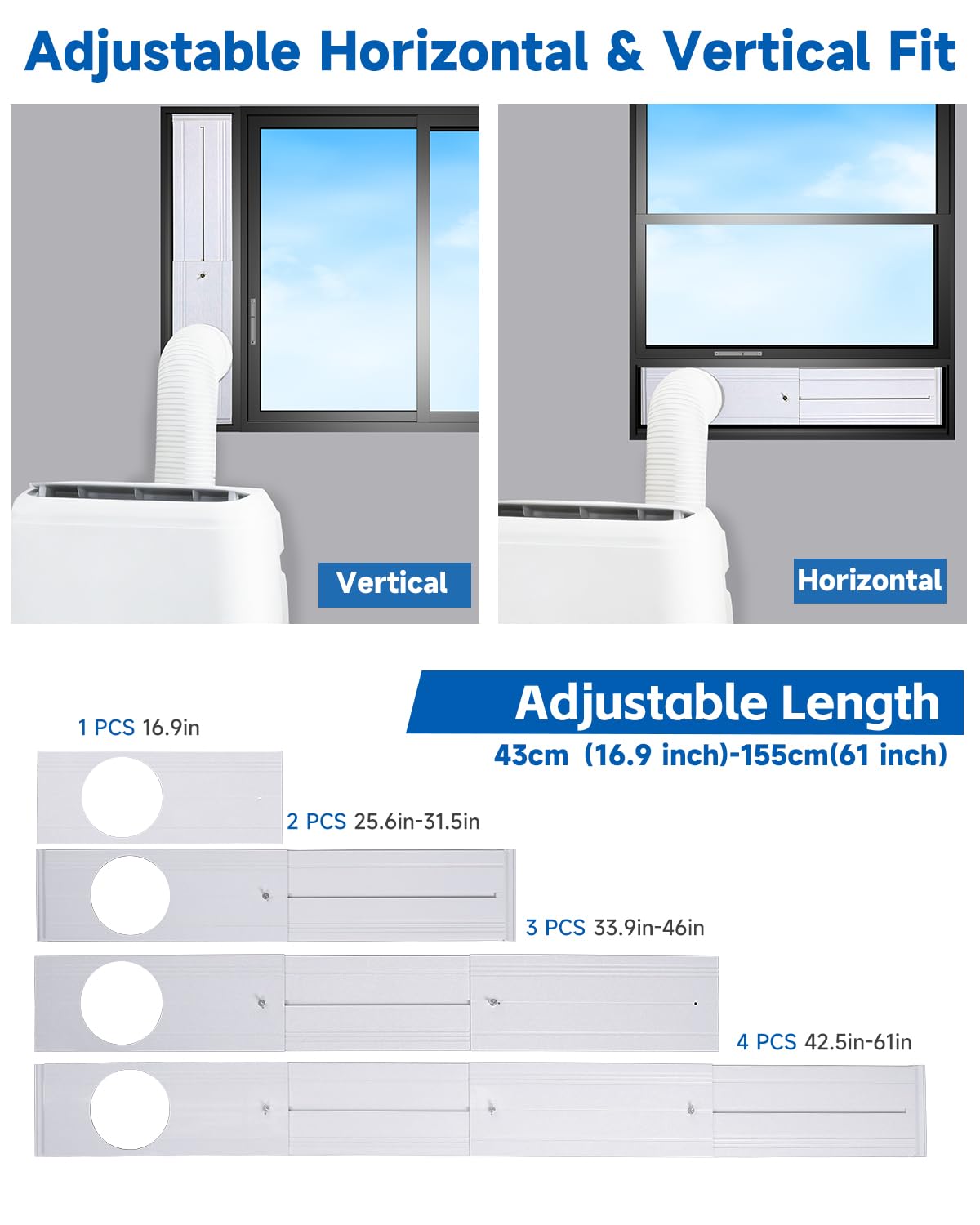 2026 Upgraded Portable Air Conditioner Window Kit with Exhaust Hose, Universal 4.0/5.1/5.9 Inch Seamless Window Vent Kit for AC & Dryer, 17" to 60" Adjustable Window Seal kit with Rain Guard & Mesh