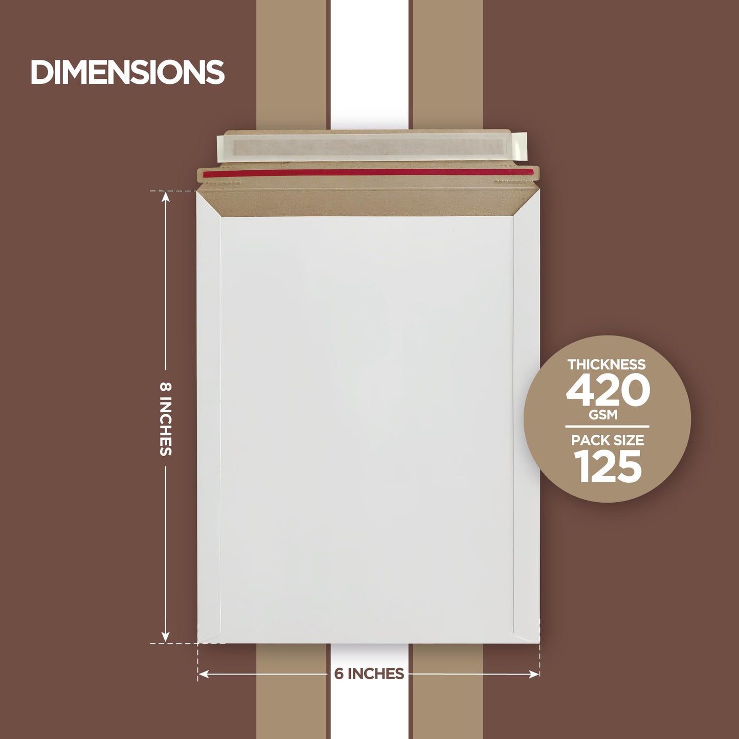 125 Pack 6x8 Self-Seal Rigid Mailers | Stay Flat White Cardboard Envelopes for Photos, Documents & CDs | Heavy Duty 420 GSM