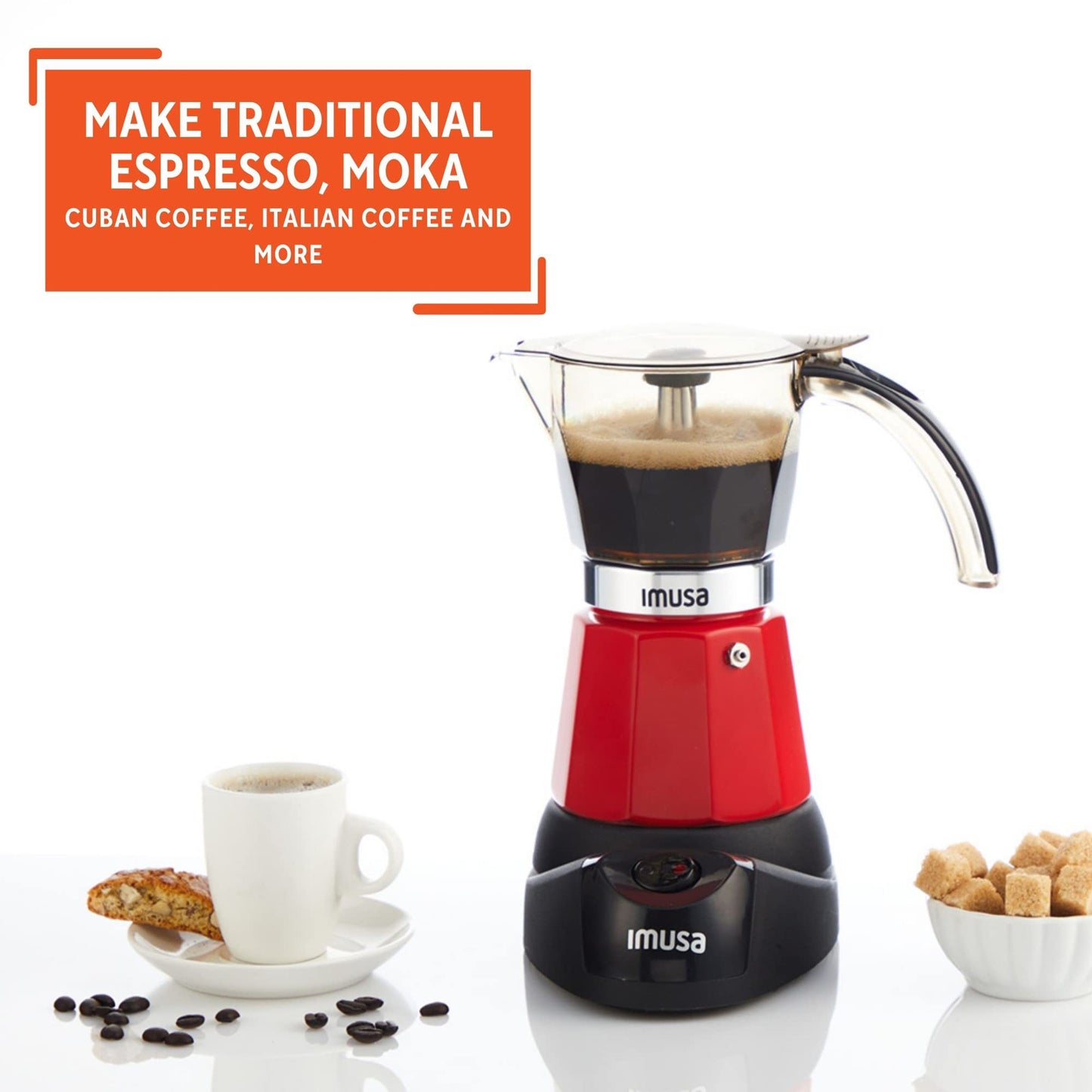 IMUSA 6 or 3cup Electric Espresso Maker, Red