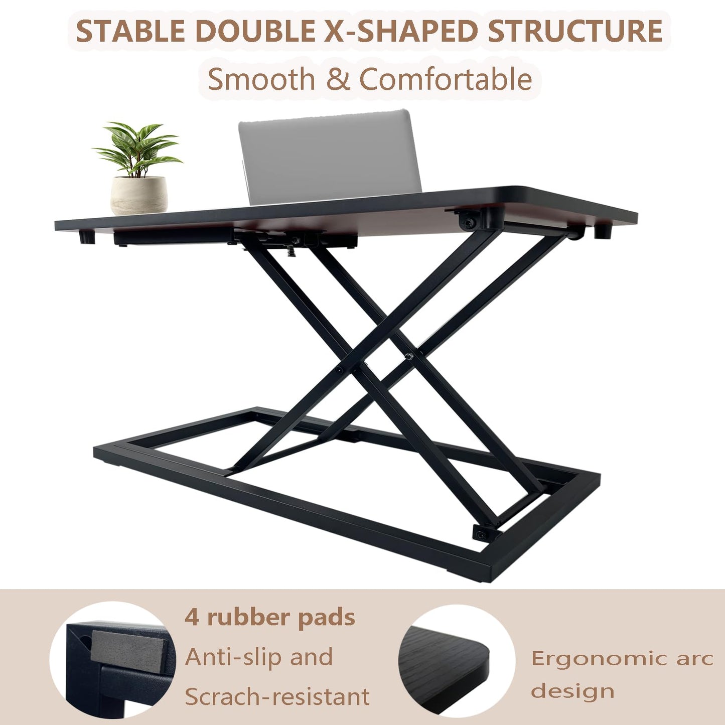 Rlozftel Standing Desk Converter, Height Adjustable Stand Up Desk Riser with 7 Height Levels, Compact Sit Stand Desktop Converter for Laptop or Single Monitor, Office Workstation
