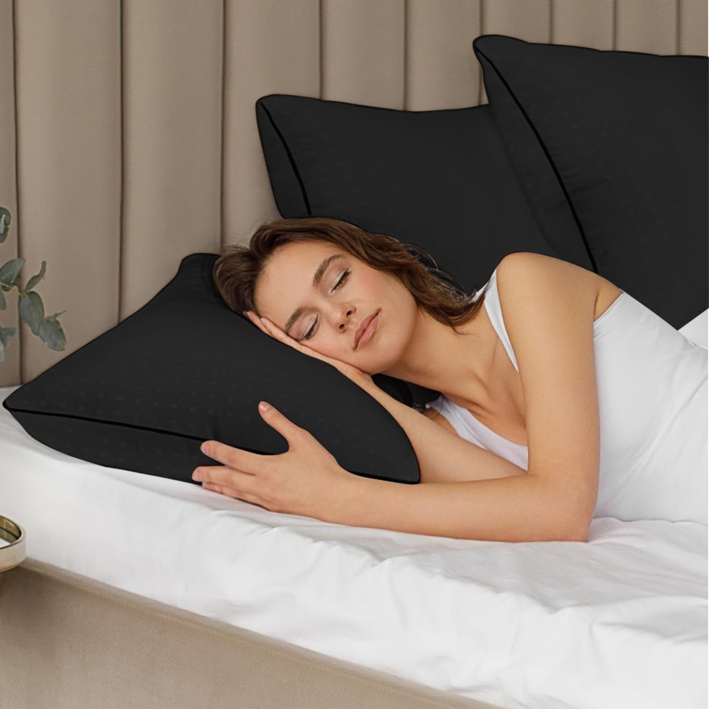 Higoom King Size Bed Pillows for Sleeping 4 Pack,Luxury Hotel Pillows,Comfortable and Supportive,Machine Washable,Suitable for Stomach,Back and Side Sleepers.（Black）