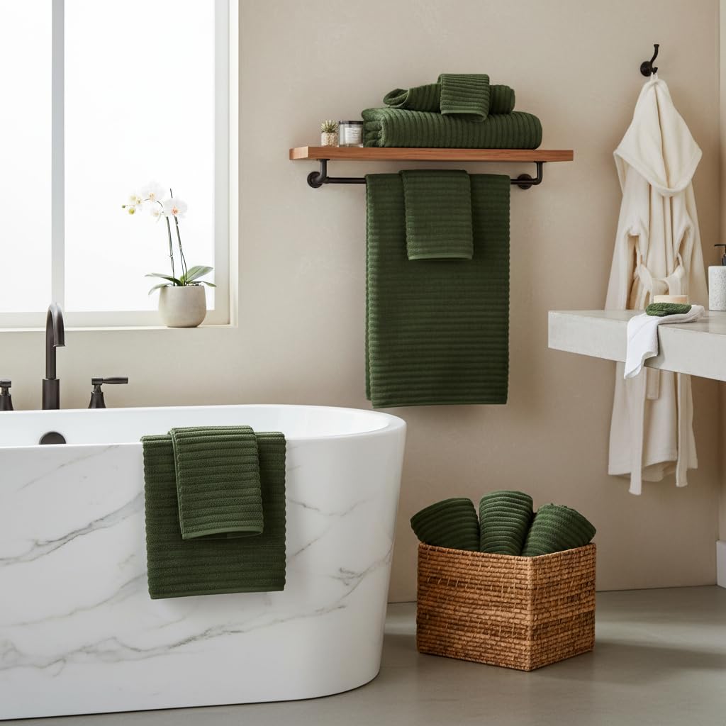NALIVO 6-Piece Bath Towel Set(30"x60"), 2 Large Bath Towel Sheets, 2 Hand Towels and 2 Washcloths - Highly Absorbent Quick Dry Microfiber,Ultra Soft Towel Set for Bathroom (Olive Green)
