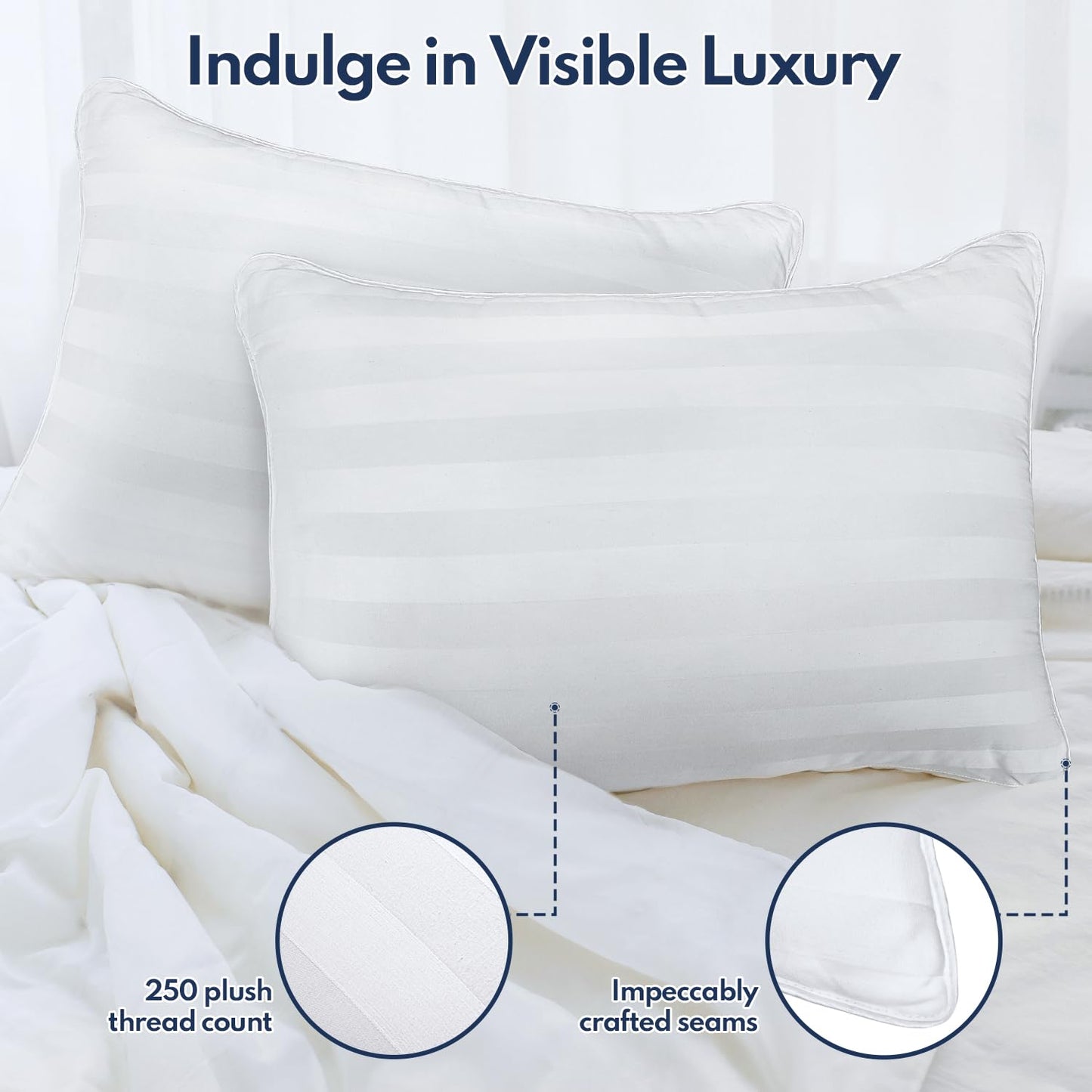 DIORIS Queen Pillows Set of 2 - Bed Pillows for Sleeping, Cooling Down Alternative Pillow, Medium Firm for Side Back Stomach Sleepers, Hotel Quality, Machine Washable