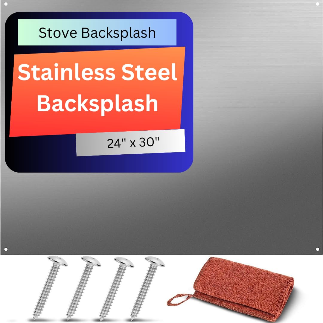 Lostronaut Stainless Steel Backsplash for Kitchen Wall - 24" x 30" Oven Spatter Shield with Pre-Drilled Holes - Mounting Screws & Microfiber Towel - Quick Install Splash Plate Stain Guard for Stove