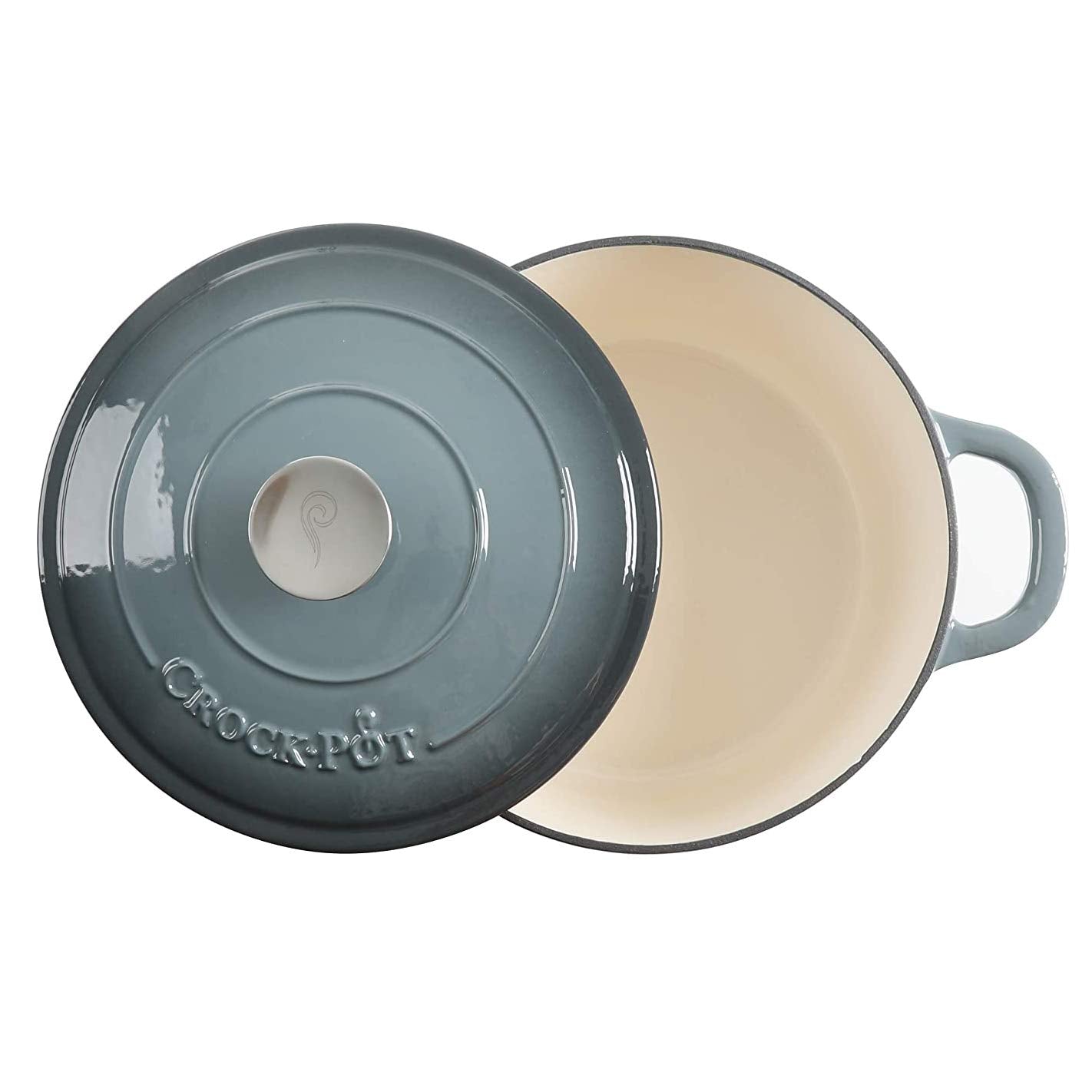 Crock-Pot Artisan 7-Quart Round Enameled Cast Iron Dutch Oven – Slate Gray, Heavy-Duty Cookware for Slow Cooking, Baking, Roasting with Lid