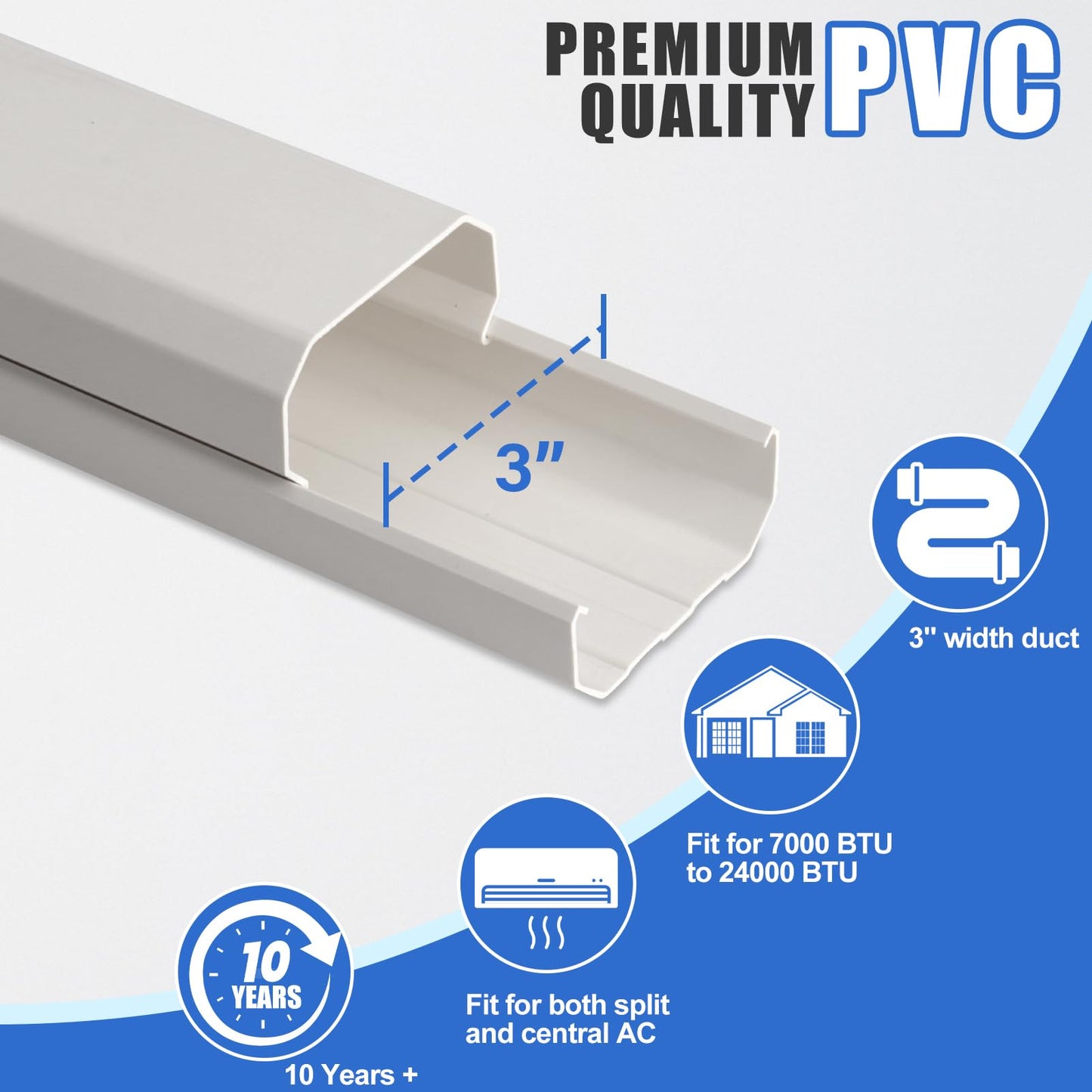 3" 15Ft Mini Split Line Set Cover,Plastic Line Kit for Outside Units, Mini Split Air Conditioner, Central AC and Heat Pump