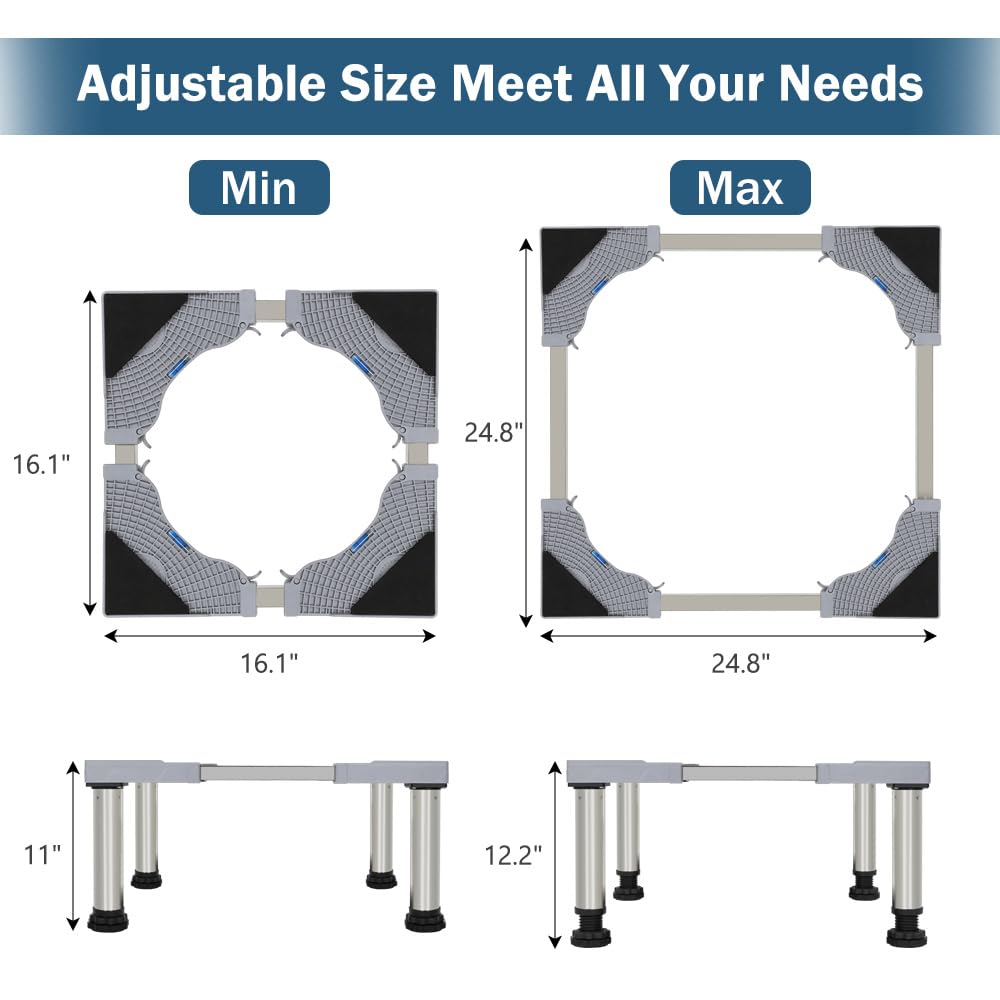 Kokorona Washing Machine Stand Mini Fridge Stand with 4 Strong Feet (11-12.2in High), Adjustable Refrigerator Base Multi-Functional Washer Dryer Pedestals, Max Load 330lbs