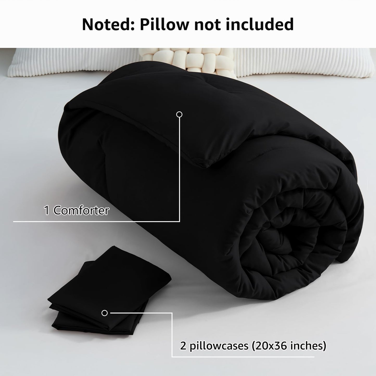CozyLux King Size Comforter Set Black, 3 Pieces Solid Comforters King Size Breathable Quilted Style Bedding Set, Luxury Soft Microfiber Down Alternative Comforter Bed Set (1 Comforter & 2 Pillowcases)