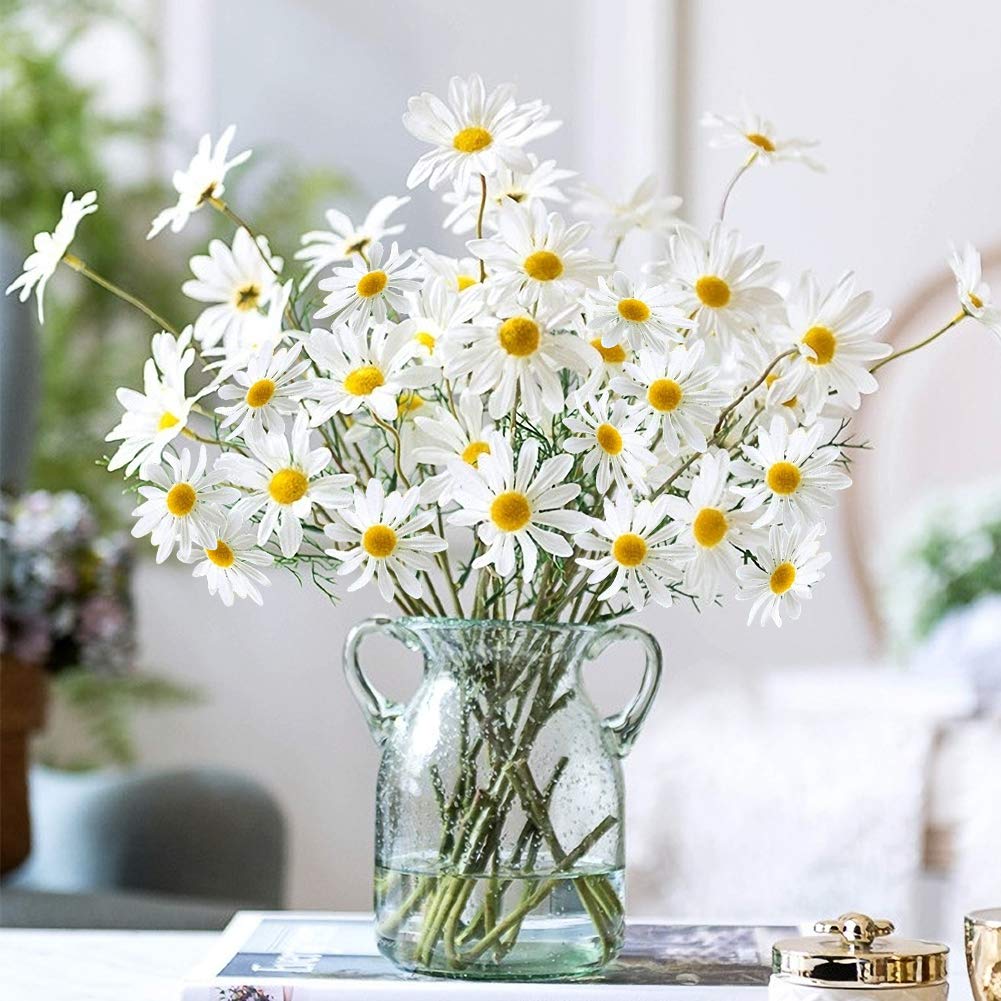 AmyHomie Artificial Daisy Flowers, 10 Bundles Silk Gerber Daisies Bulk, 50 Heads Fake Wildflowers for Home Wedding Party Spring Decor (Milk White
