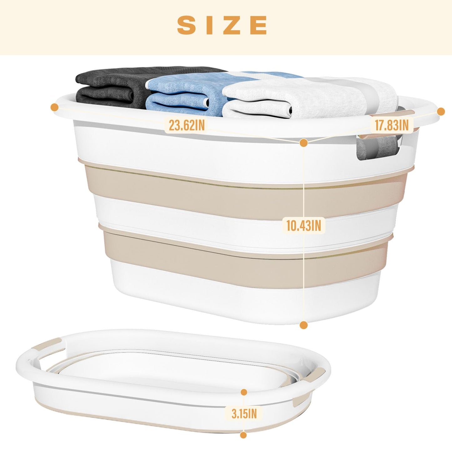 OOAMBB 43L(11.5Gallon) Collapsible Laundry Baskets plastic, Pop Up Laundry hamper/Storage Container, Foldable Laundry Basket with Large Capacity,Sturdy,Space Saver (Beige, 2 Packs)