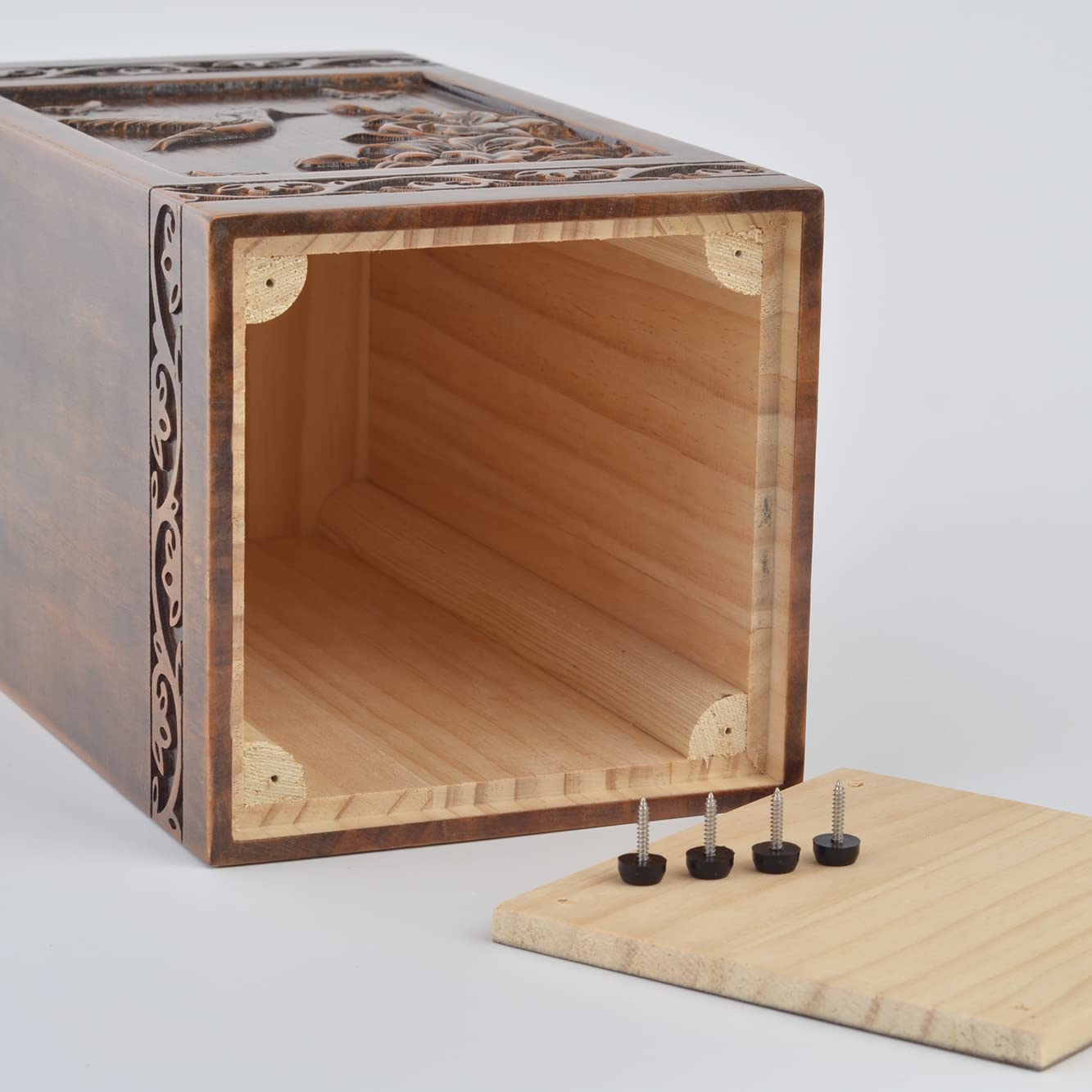 engmvwod Handmade Wooden Engraved Urn for Human Ashes 250lbs Adult Male Female Satin Bag Hummingbird Cremation urns Box