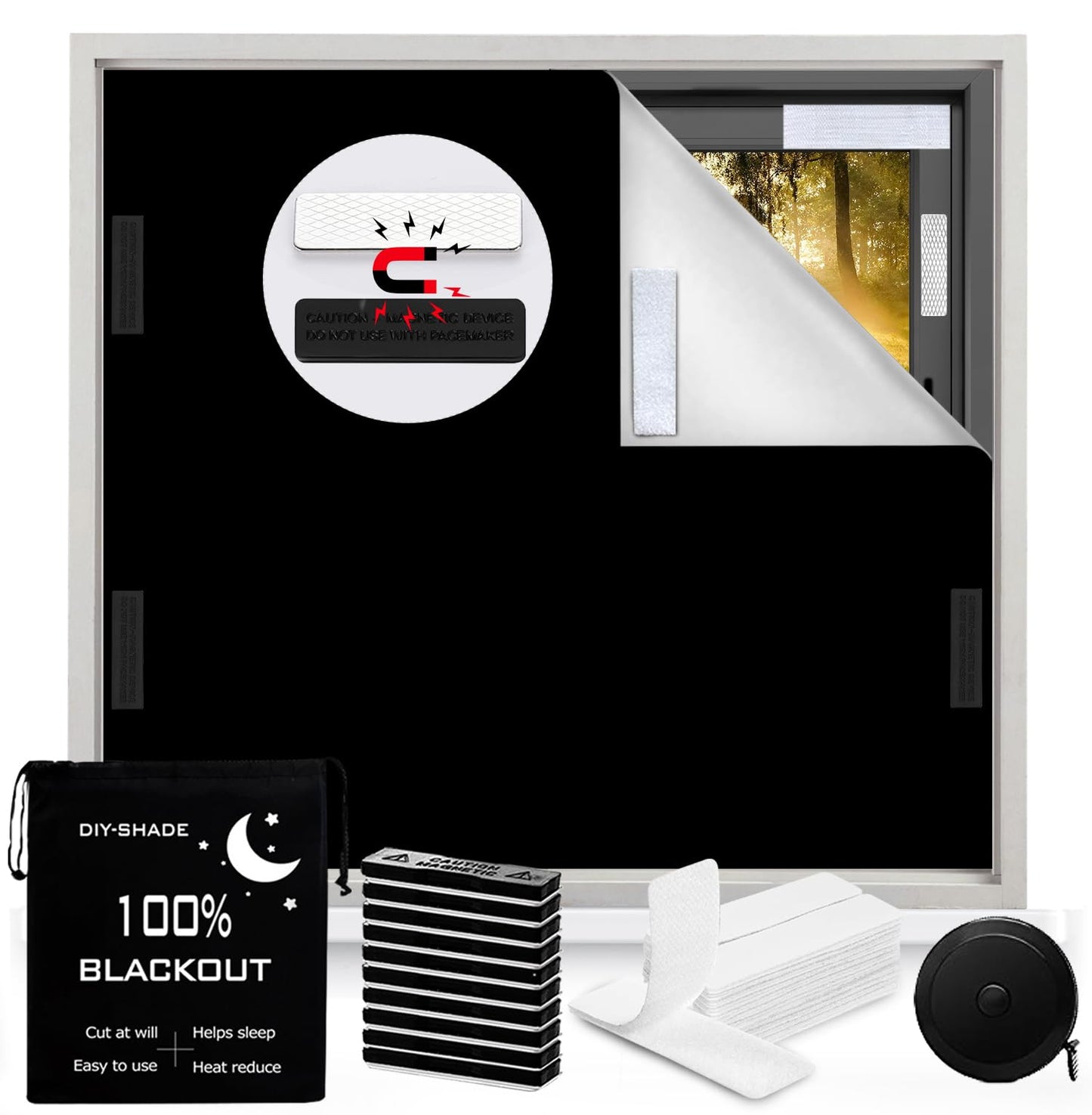 100% Blackout Blind Magnetic Blackout Window Cover 118 x 57Inch,Black Out Curtains with Strong Magnet No Drill Cuttable Window Shades for Bedroom,Nursery,Rv,Media Room