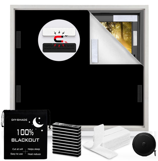 100% Blackout Blind Magnetic Blackout Window Cover 118 x 57Inch,Black Out Curtains with Strong Magnet No Drill Cuttable Window Shades for Bedroom,Nursery,Rv,Media Room