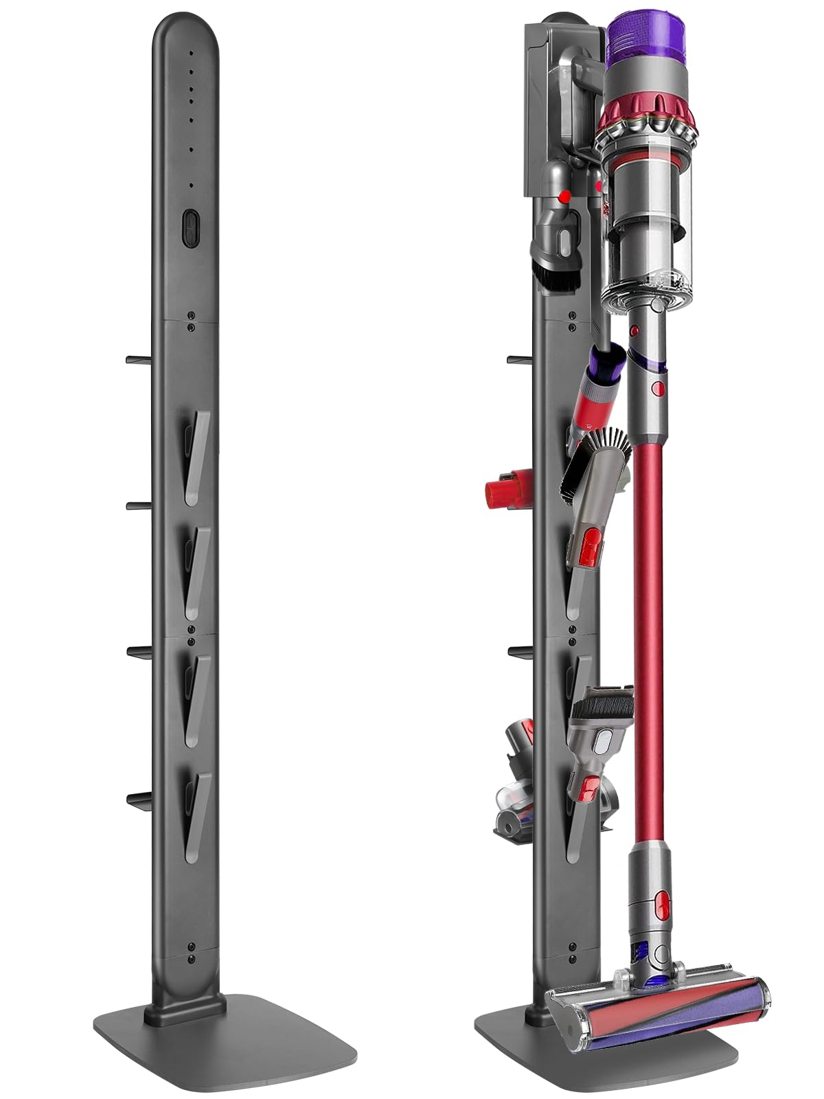 Haturi Premium Vacuum Stand for Dyson Gen5 V16,V15 V12 V11 V10 V8 V7 V6, Metal Attachment Holder with 4 Hooks & 4 Shelves, Hidden Cord Design, Space-Saving Storage Organizer for Dyson Cordless Vacuums