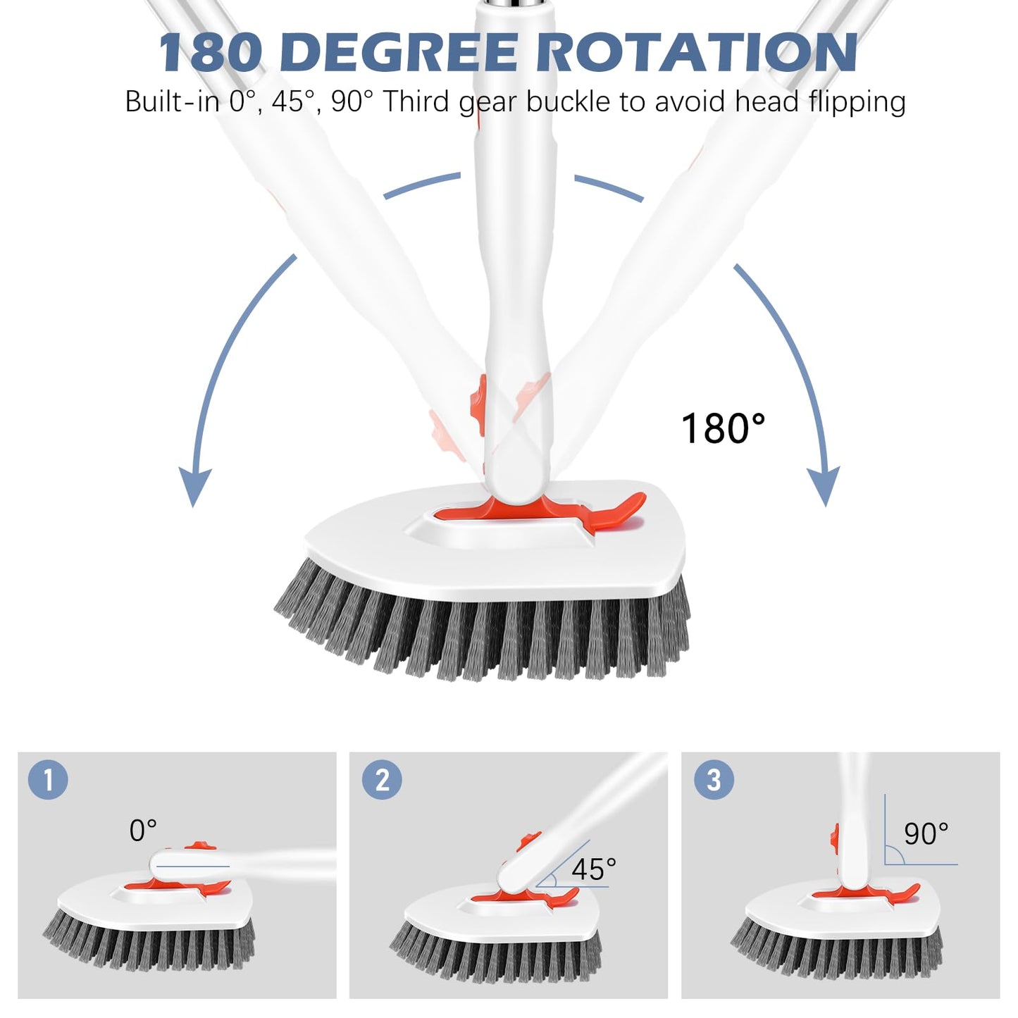 SetSail 4-in-1 Tile Tub Floor Scrubber with 52-inch Adjustable Long Handle Shower Cleaner Brush with V-Shaped Grout Brush and 3 Replacement Brush Heads for Cleaning Bathroom Kitchen Walls Tub Tile