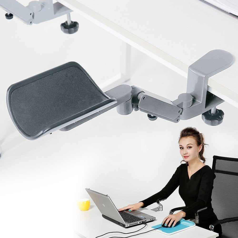 FUZADEL Ergonomic Arm Rest for Desk Rotating Computer Arm Support Clamp On Office Elbow Rest Arm Support Shelf Hand Rest 360 Degrees Rotatable Desk Tray