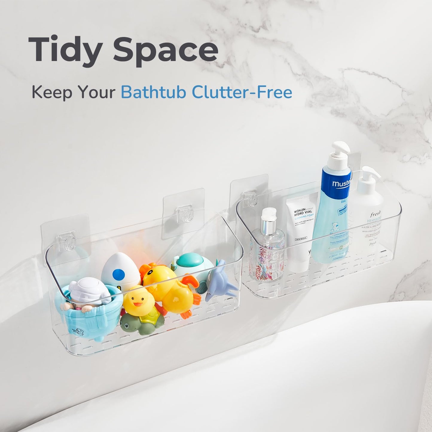 CQUNM Bath Toy Storage Holder for Bathtub, Clear Bath Toy Organizer Large Capacity Bathtub Toy Storage Shower Caddy for Bathroom (2 Large)