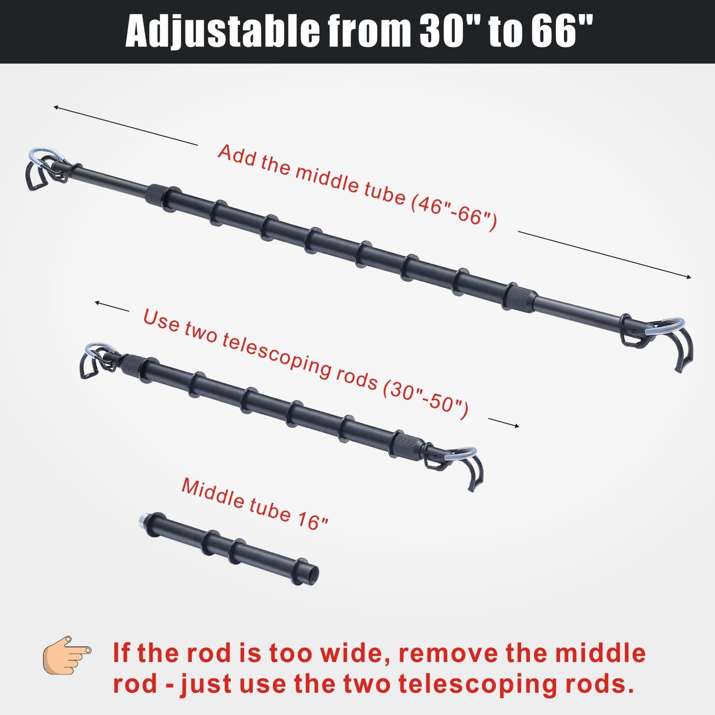 Heavy Duty Telescopic Car Clothes Hanger Bar - Adjustable 30''-66'' Garment Rack Travel Closet Hanging Rod for Vehicle Truck SUV RVs Extendable Metal Pole for Automobile Clothing Organizers & Storage