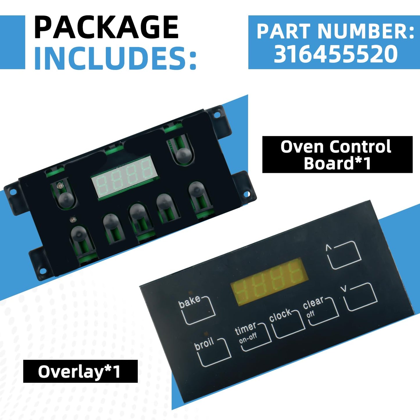 316455520 Oven Range Stove Clock Control Board Replacement Compatible with Electrolux Frigidaire Kenmore Replaces 5304518661 316455410