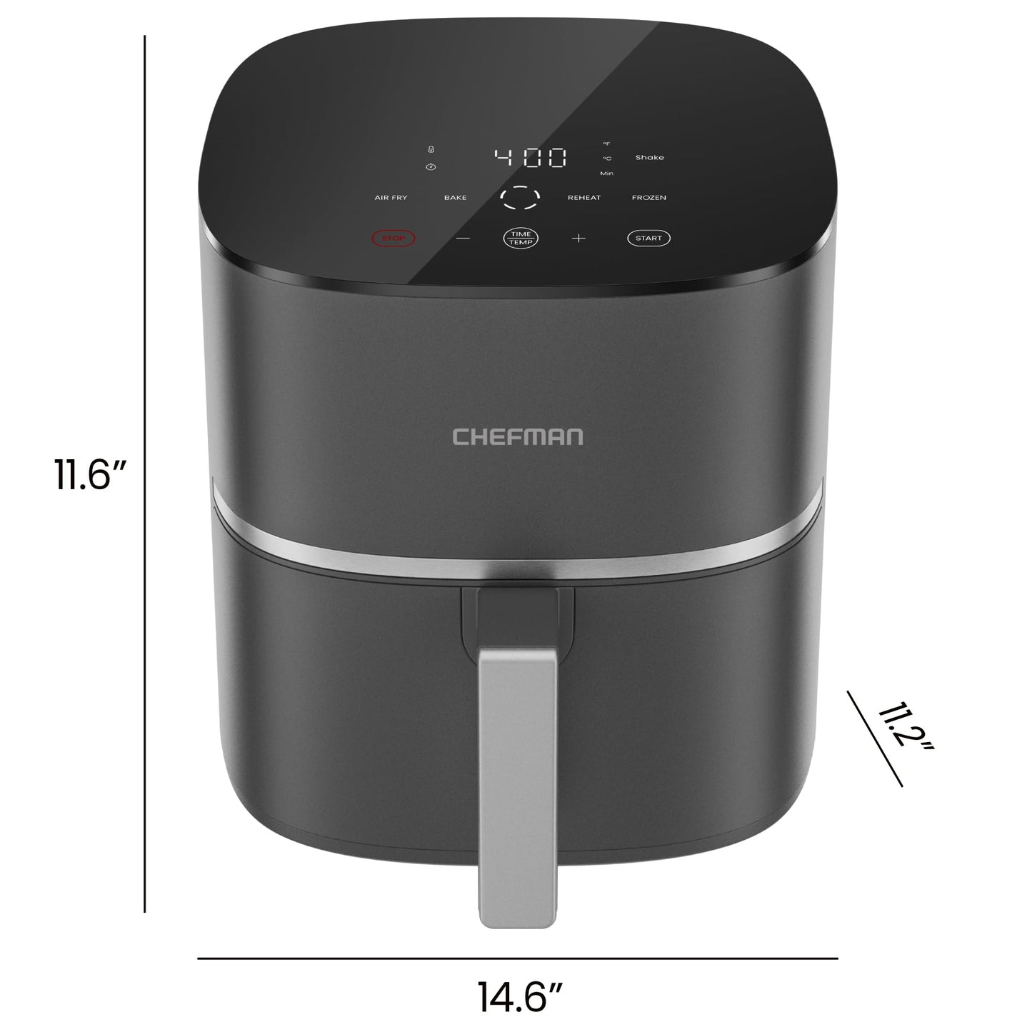 Chefman TurboX 4-in-1 Air Fryer, 5-Quart Airfryer for Extra Crispy Chicken, Fries, Wings, and More, Air Fry, Bake, Reheat, and Frozen Functions, Digital Touch Controls, Dishwasher Safe - Gray