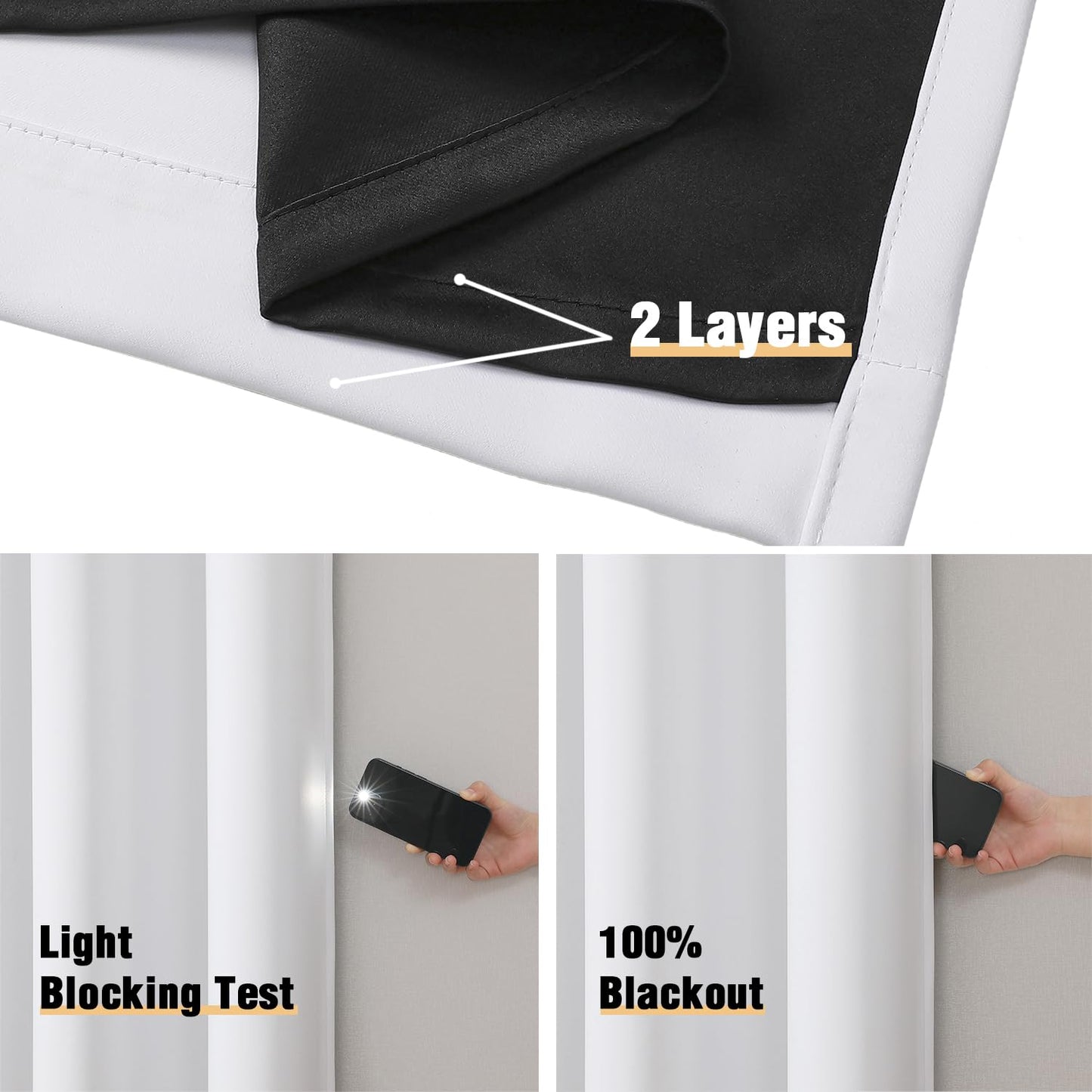 ChrisDowa White 100% Blackout Curtains for Bedroom with Black Liner, 2 Thick Layers Total Blackout Thermal Insulated Grommet Window Curtains 2 Panels Set (Pure White, 52 x 84 Inch)