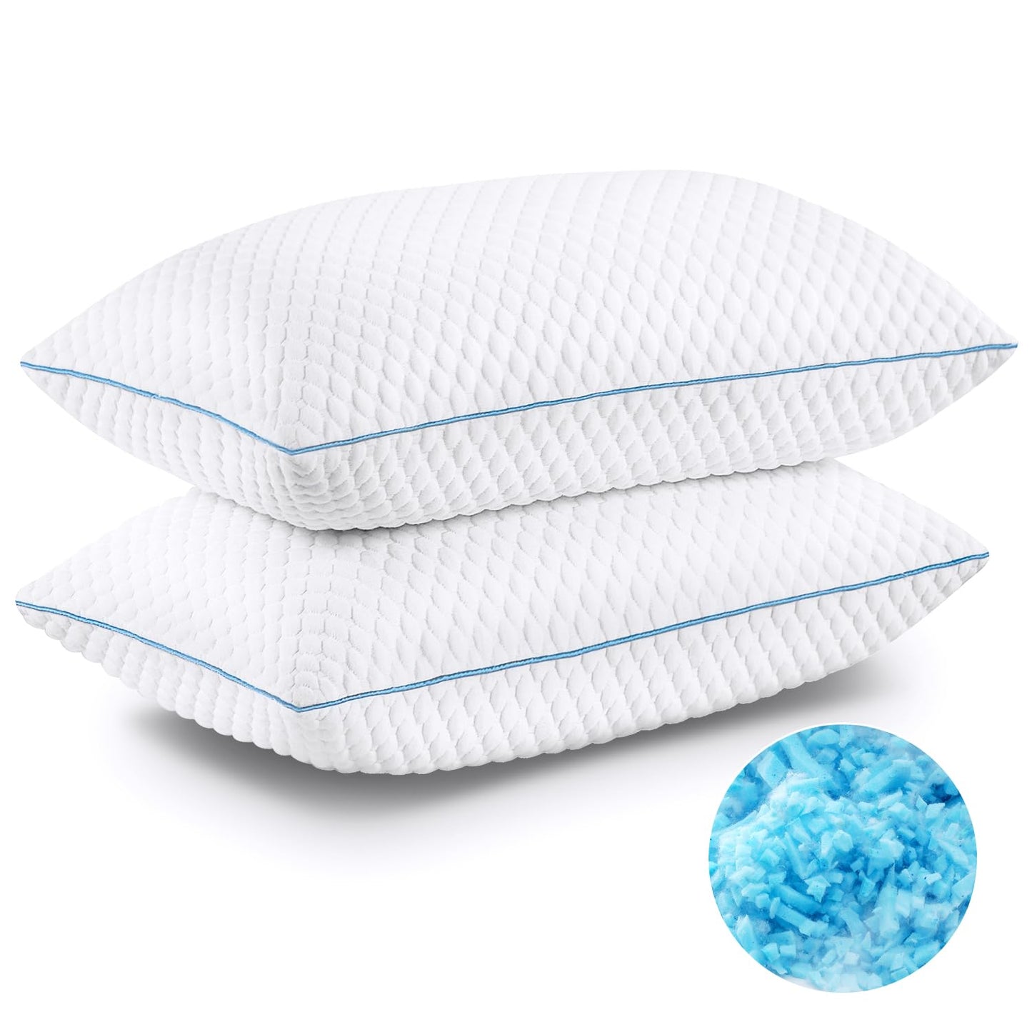 VVZ Cooling Bed Pillows King Size Set of 2, Shredded Memory Foam Pillows for Side Back Stomach Sleepers, Luxury Cool Gel Adjustable Firm Bed Pillows for Sleeping 2 Pack King Size 20 x 36 Inches