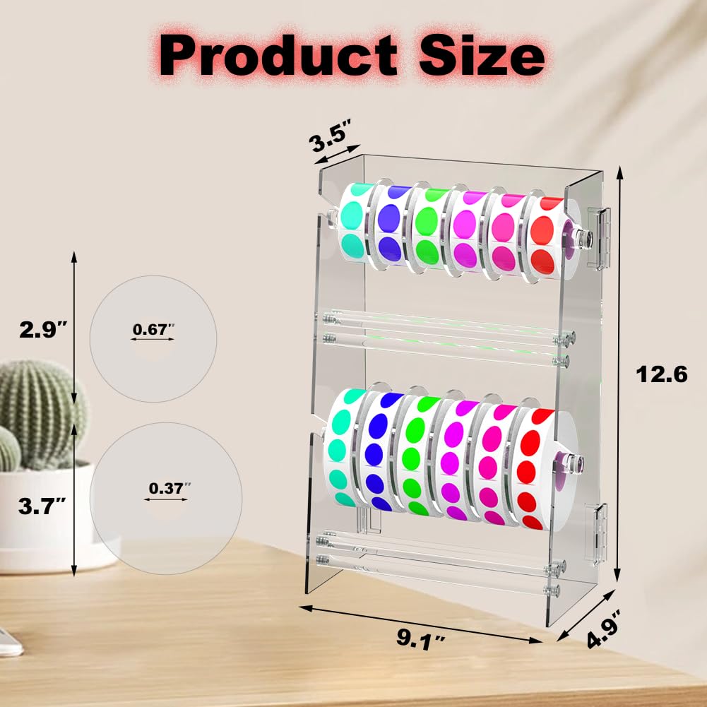 Double-Layer Acrylic Roll Sticker Dispenser - Adjustable Label Holder Tape Organizer for Office School Home Desktop Storage