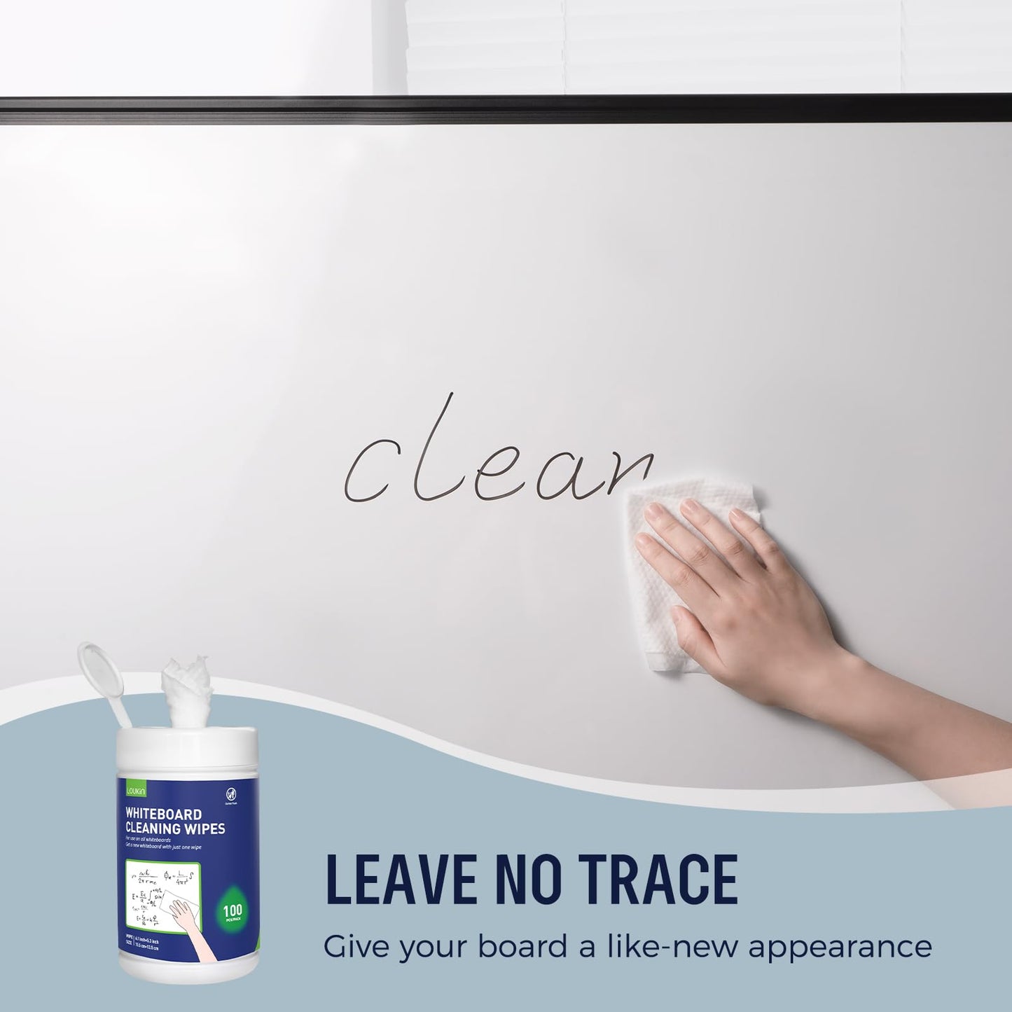 Loukin Whiteboard Cleaning Wipes, Dry Erase Board Cleaning Wipes, Non-toxic White board Wipes, 100 Wipes per Canister, 6 Pack