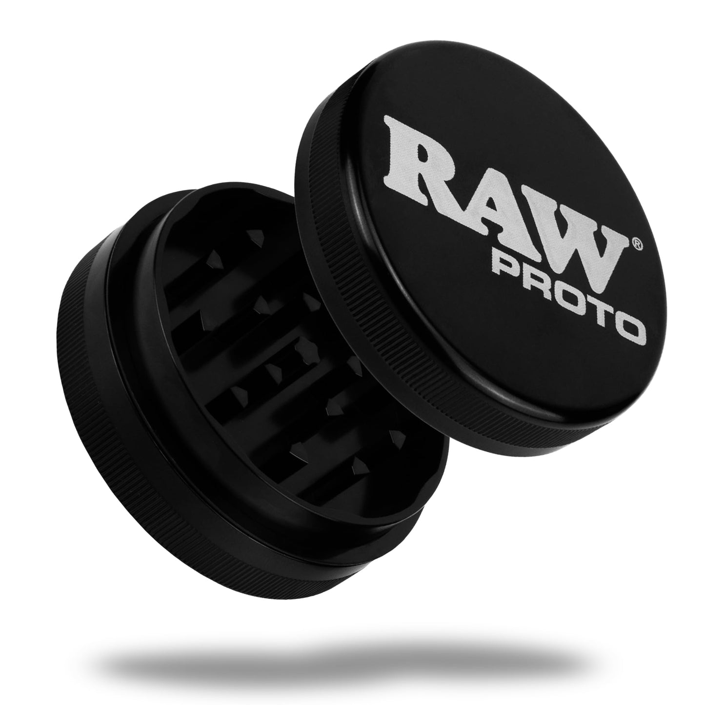 RAW Proto Herb & Spice Grinder – 2.5 Inch Kitchen Mill with Razor Sharp Teeth, Textured Grip Lid, Durable Aluminum Crusher
