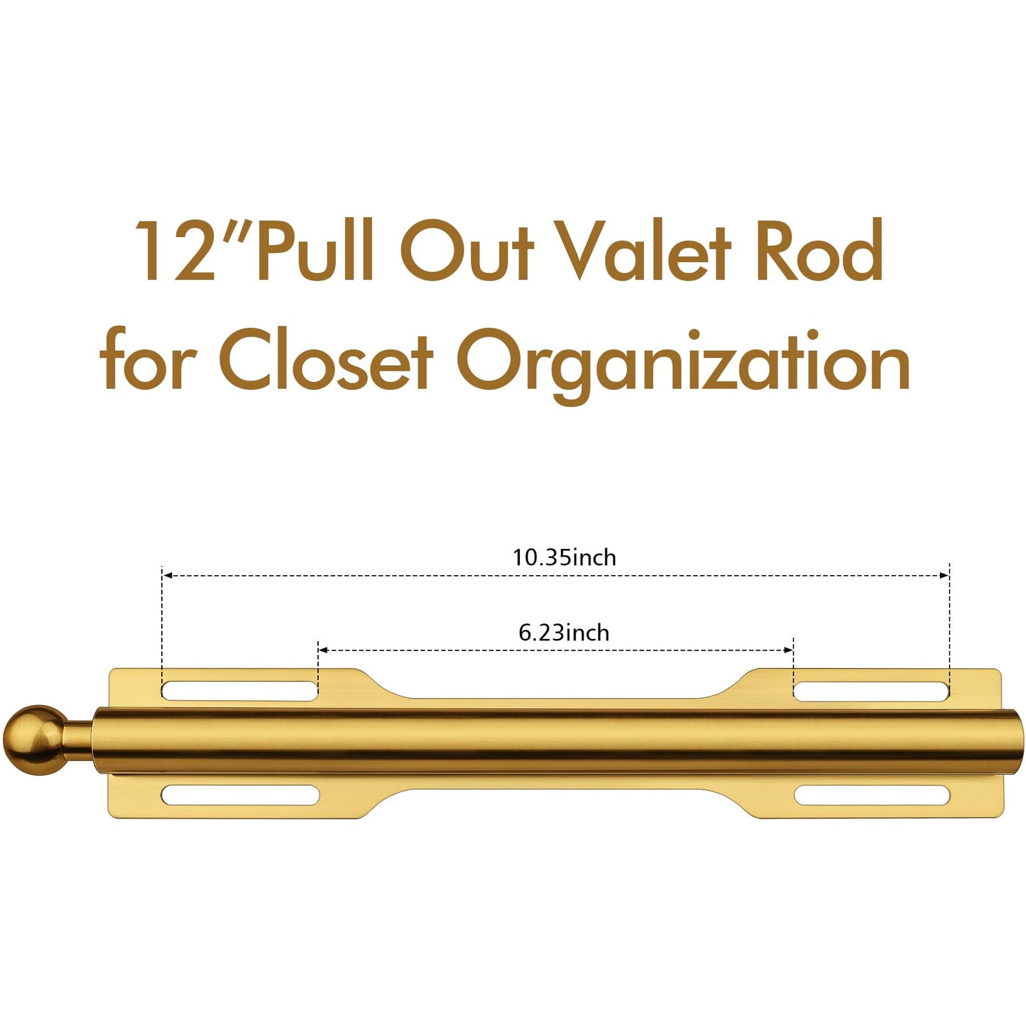 FIRJOY 12" Valet Rod for Closet Pull Out (2 Pack, Brushed Gold)