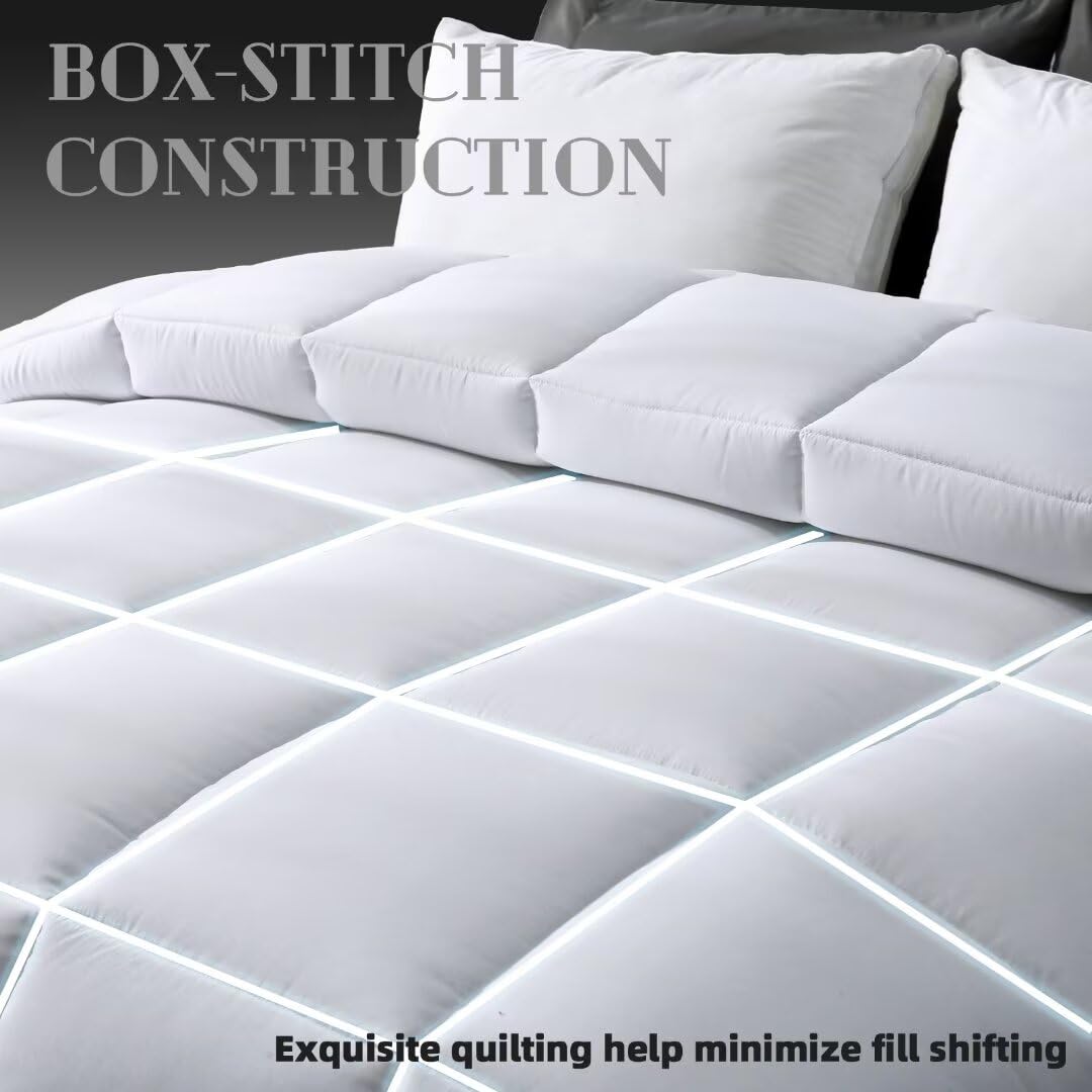 DOWNCOOL Comforters Oversize King Size, White All Season Duvet, Lightweight Quilt, Down Alternative Hotel Comforter with Corner Tabs (White, Oversize King 116x98 Inches)