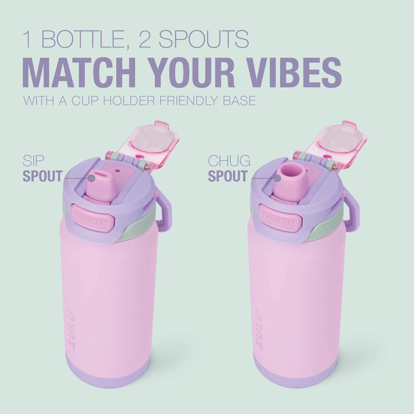 ZULU Powerfill Pro 18oz Kids Stainless Steel Water Bottle with Quick Fill Lid, Triple Wall Vacuum Insulated, Leak Proof Locking Lid, Sip & Chug, Reusable, BPA Free, Dishwasher Safe, Sweet Sorbet