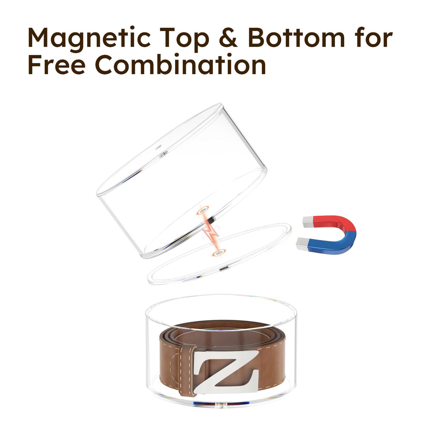 FEMELI Belt Organizer, Acrylic Belt Storage Holder for Closet & Drawer, 5-Layer Stackable Display Case for Belts, Watches, Jewelry and Ties