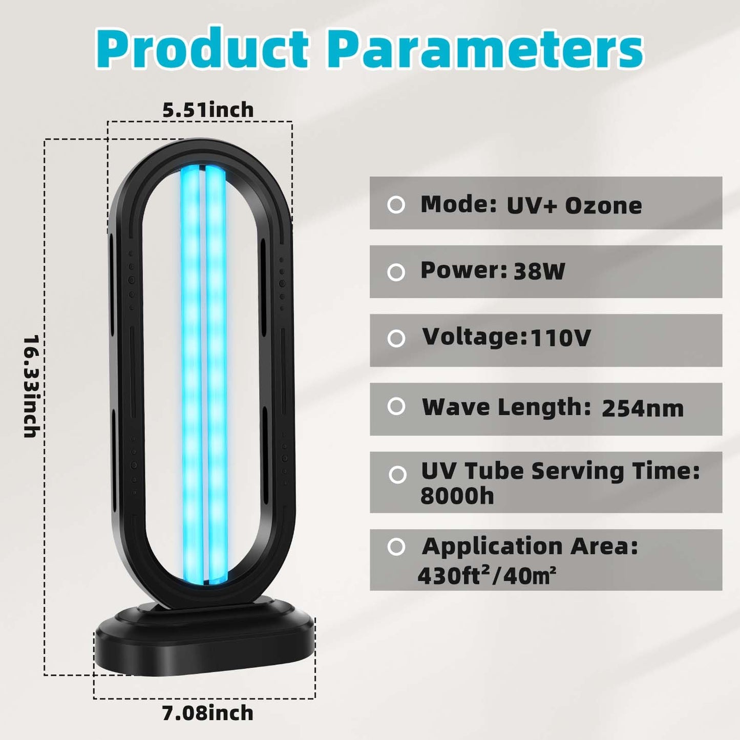 Feefir UV Light Sanitizer,4-Speed Timing and Remote Control UVC Home Disinfection Device,Ultraviolet Light Sanitizer for Dust Mites,UV Lamp for Whole Room,Black