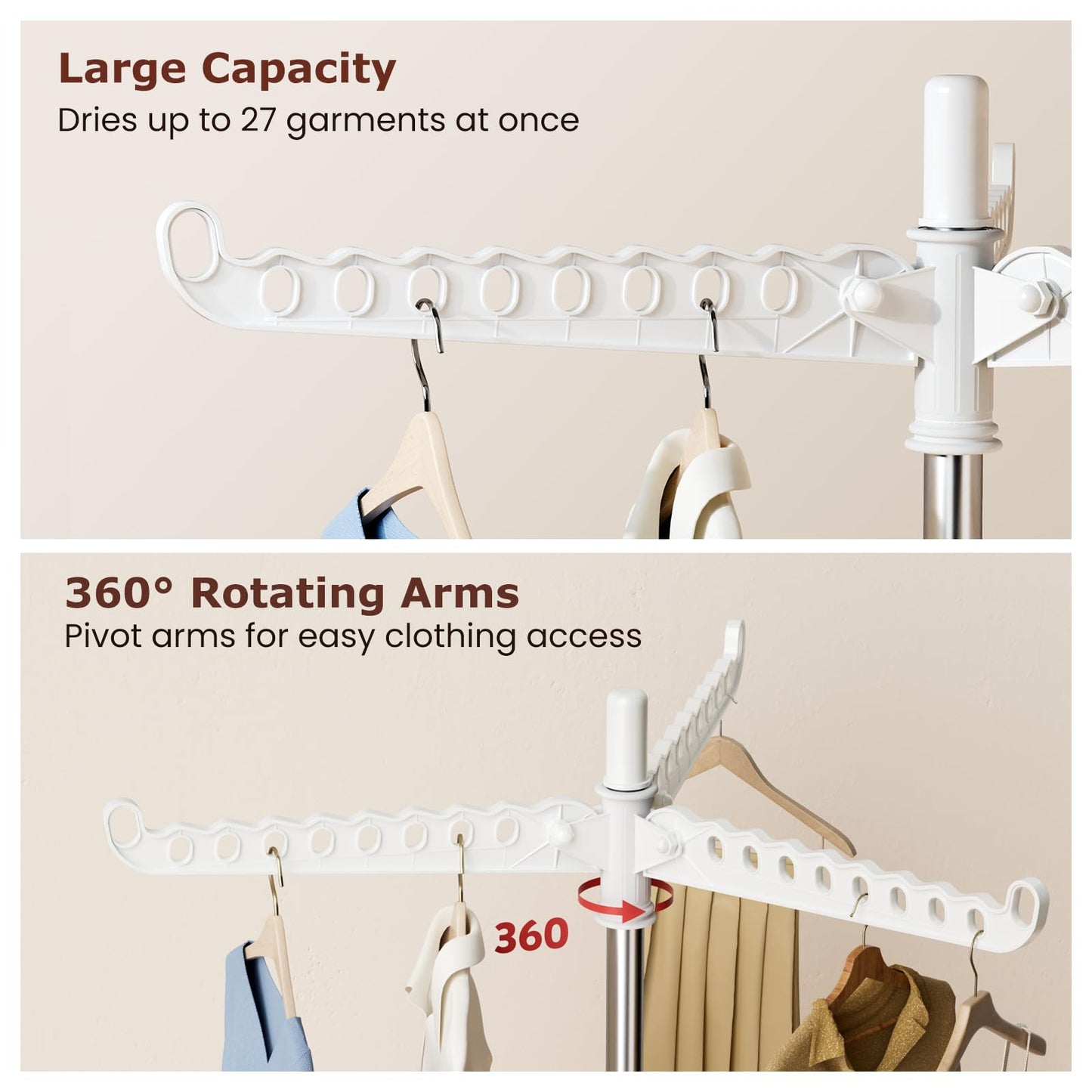 Abiglifty Rotatable and Foldable Clothes Drying Rack, Space Saving Free Standing Laundry Drying Rack for Indoor, Balcony, 1 Layer