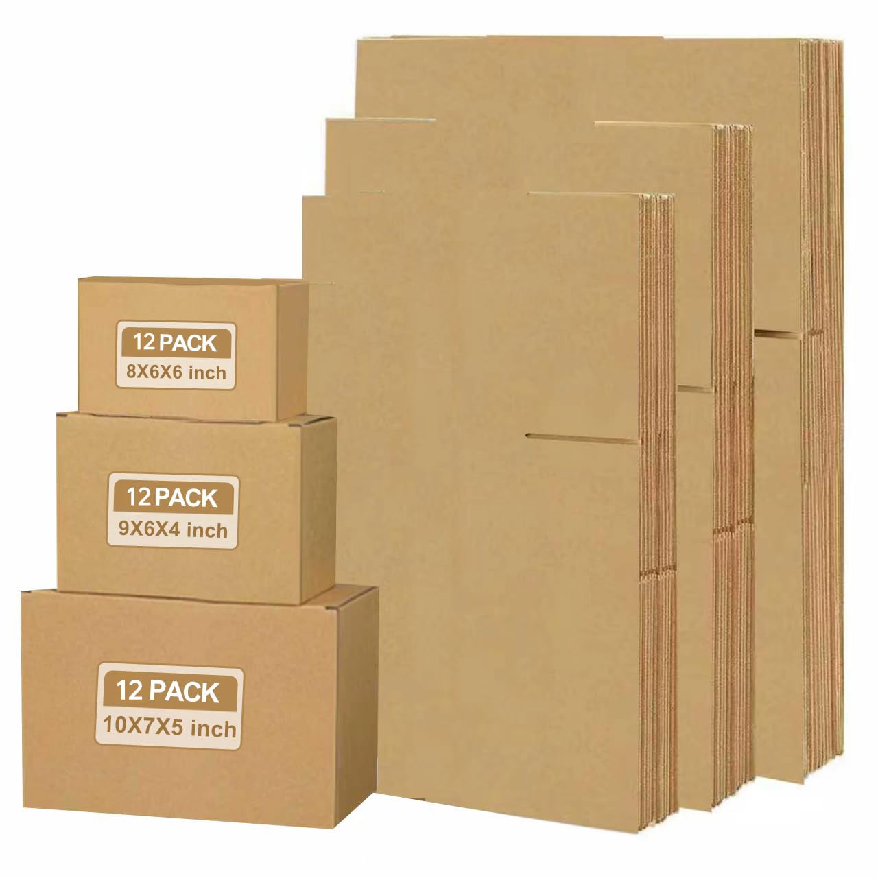 36Pcs Shipping Boxes,8x6x6 & 9x6x4 & 10x7x5 Mix and match Small Shipping Boxes,3 Sizes 12PCS Each shoe boxes cardboard.
