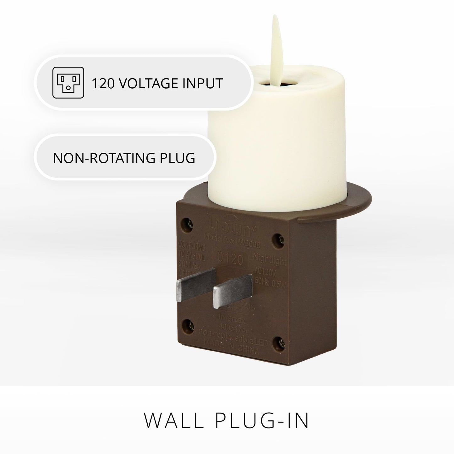 Luminara Flameless Candle Nightlight w/Dusk to Dawn Light Dark Auto Sensor, Bronze Wall Plug Indoor Night LED Light w/Real-Flame Effect Technology, Bathroom Bedroom Hallway, No Remote Needed