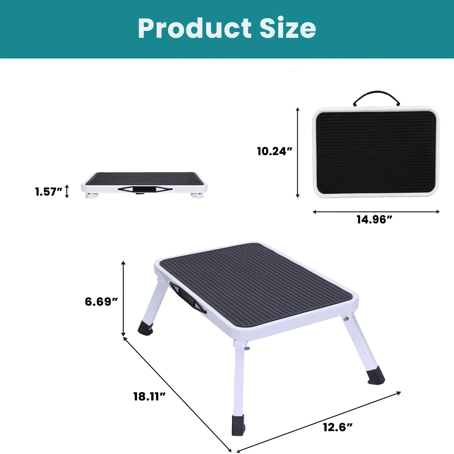 OLIXIS Foldable Step Stool 2 PCS with Non-Slip Platform & Rubber Feet, 1-Step Ladder with Carrying Handle, 330lbs Capacity Sturdy Metal Foldable Stool for RV, Truck, Home Kitchen, Indoor & Outdoor Use