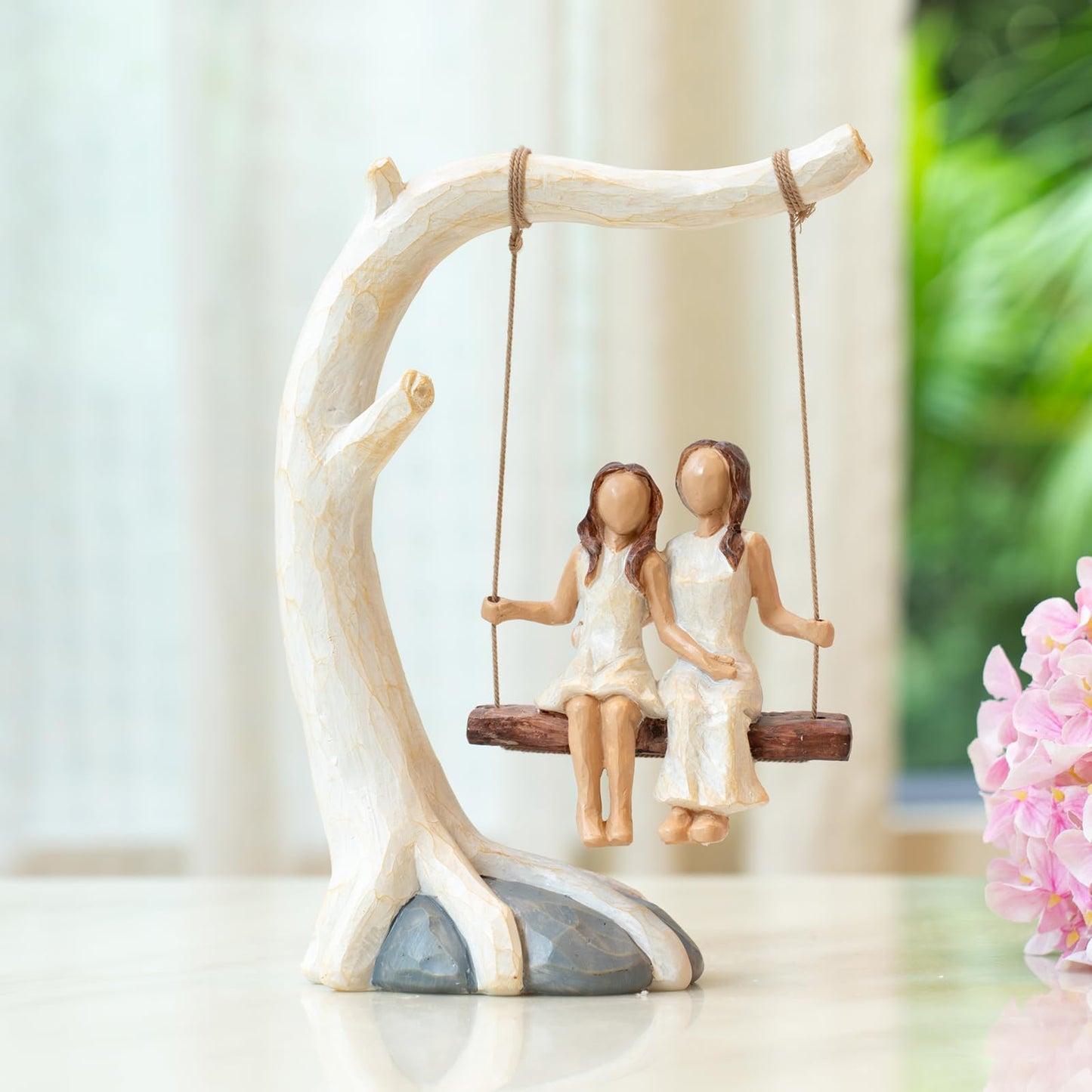 HAPFULLING Swing Statue. Mother Daughter Sculpted Hand-Painted Figurine.Mom Birthday Gift from Daughter