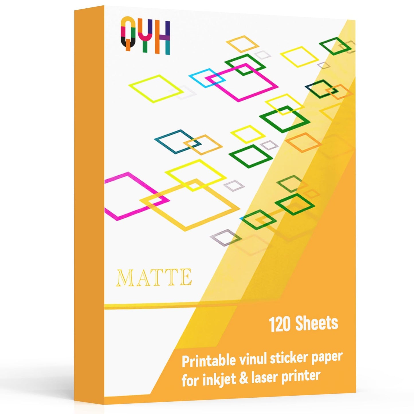 QYH Premium Matte Printable Vinyl Sticker Paper 120 Sheets 8.5"x11" White - Waterproof, Residue-Free, Compatible with Inkjet/Laser & Cricut/Silhouette - Ideal for Small Business, DIY Custom Stickers