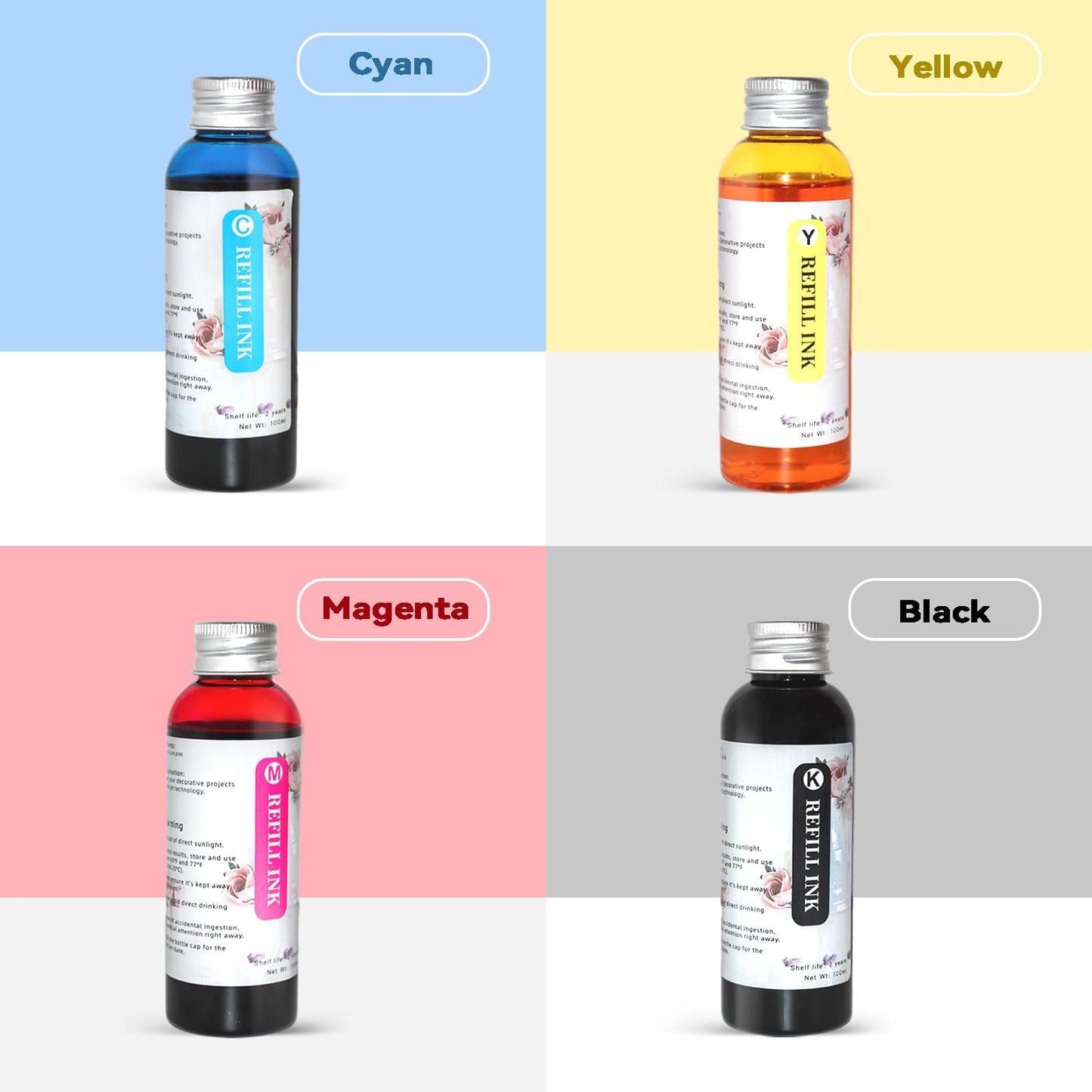JIUPIN Ink Refill Kit 4 Packs, Suitable for 280XL 281XL 270XL 271XL 250XL 251XL, Refill Ink Compatible for PIXMA TS702a TS702 TR8620a TR8622a TR6320 Printer, 100ml/bottle