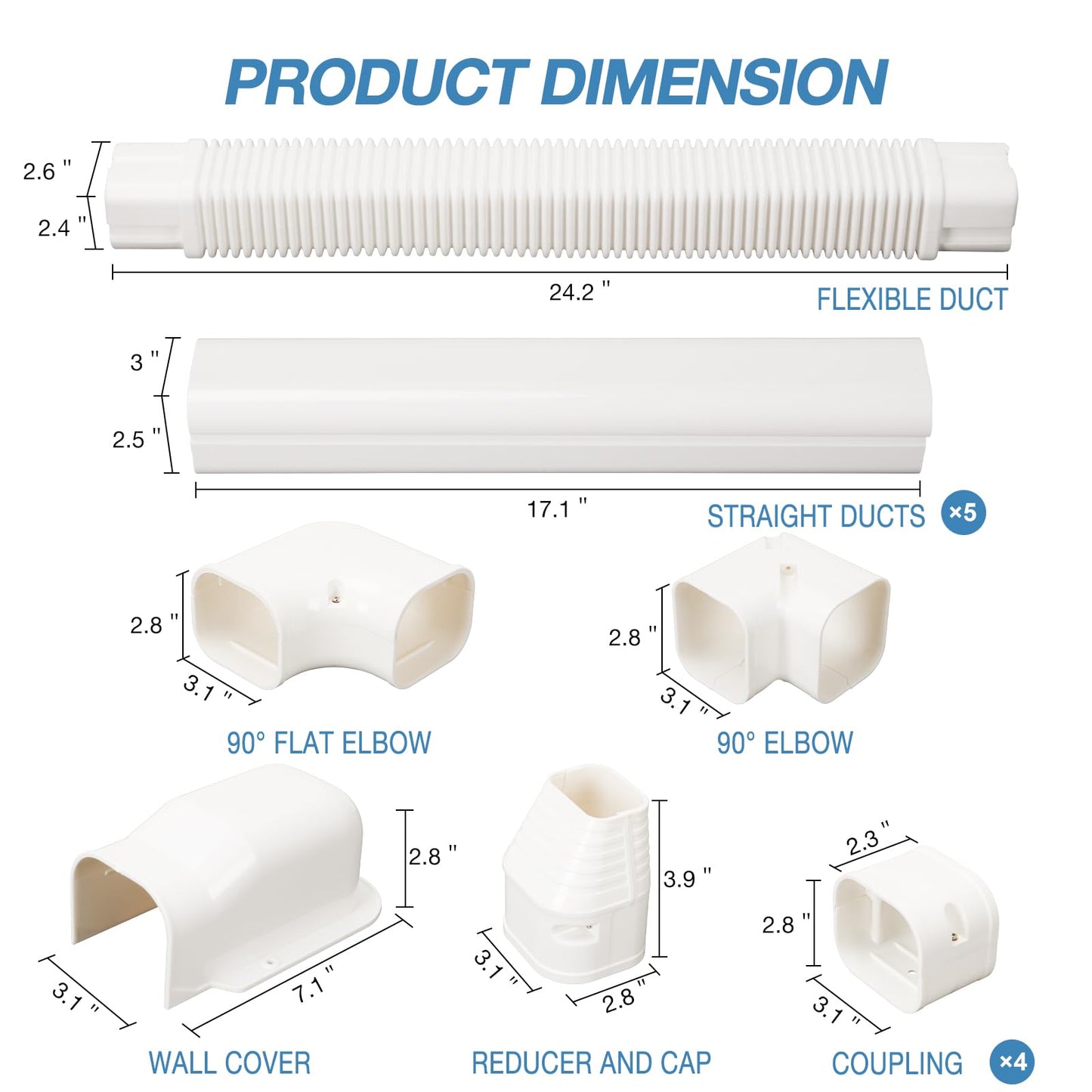 HOXHA 3" W 10Ft L Mini Split Line Set Cover Kit Air Conditioners Decorative PVC Slim Line Cover for Central AC & Heat Pumps Systems Tubing Cover