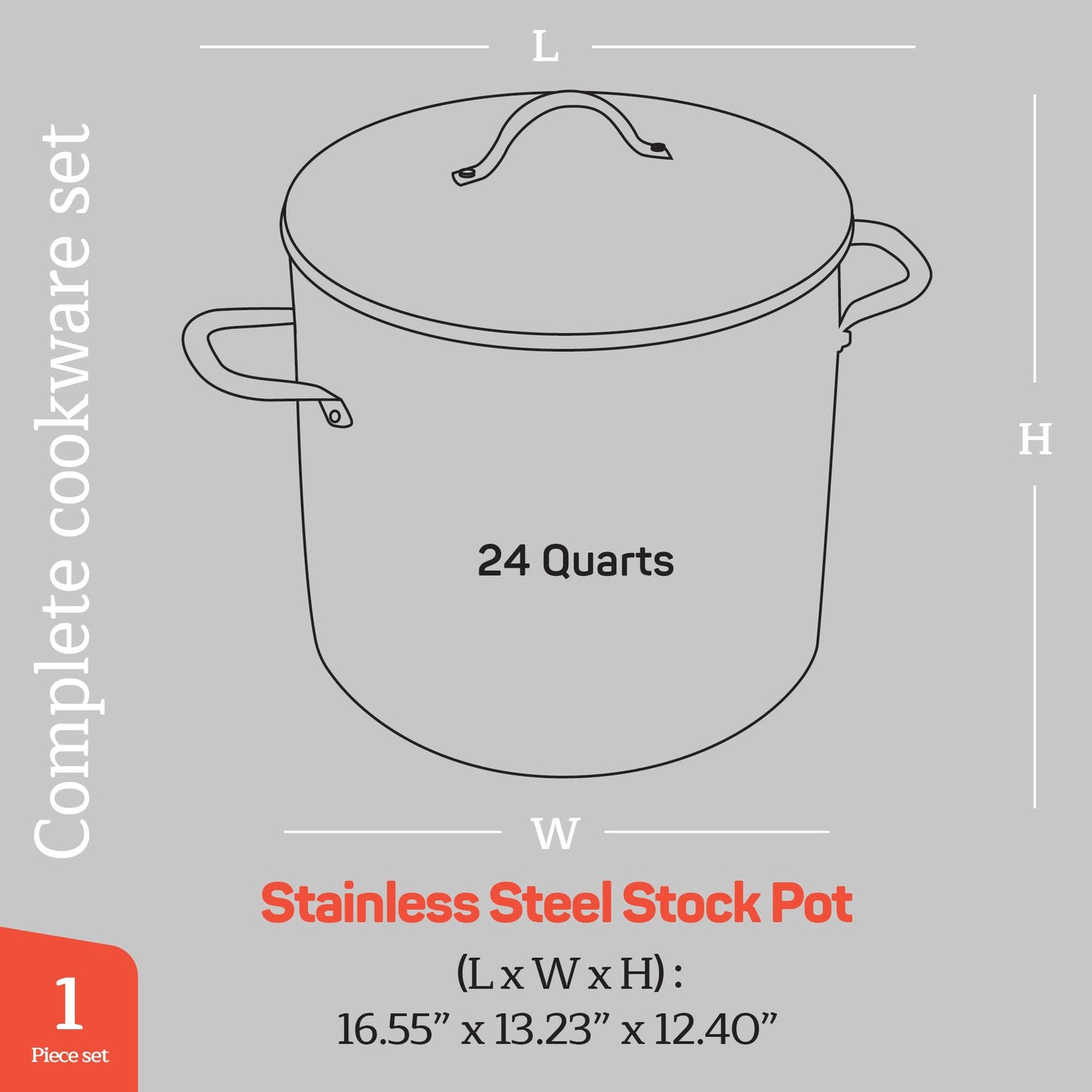 Stainless Steel Stockpot with Tempered Glass Lid 24 Quart, Durable 18/0 Stainless Steel, Impact-Bonded Base for Even Heating, Riveted Handles, Oven & All Stove Compatible, Safe Up To 500°F (260°C)