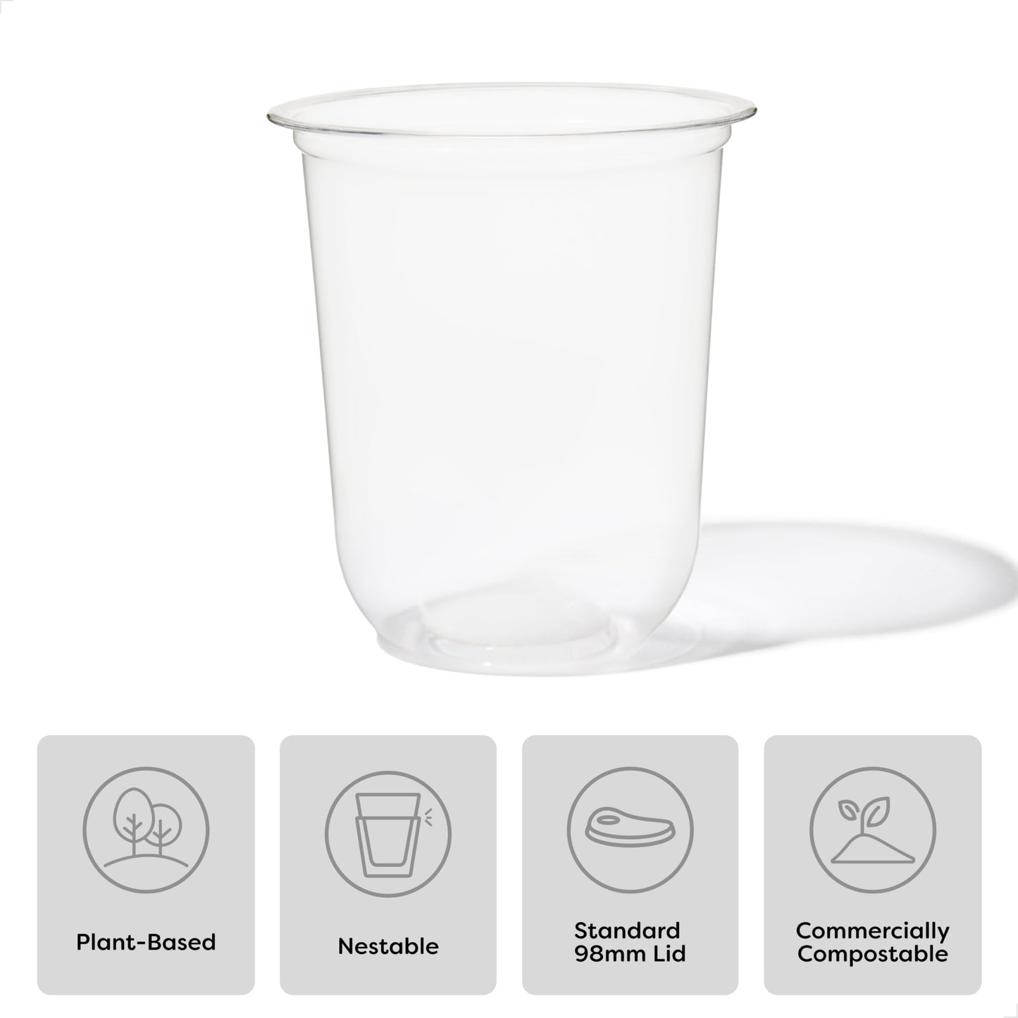 TOSSWARE NATURAL 16oz Arc - Plant Based 98mm Clear Cold Cups - Plastic Alternative for Parties, Bachelorettes, Weddings - Recyclable - Set of 100