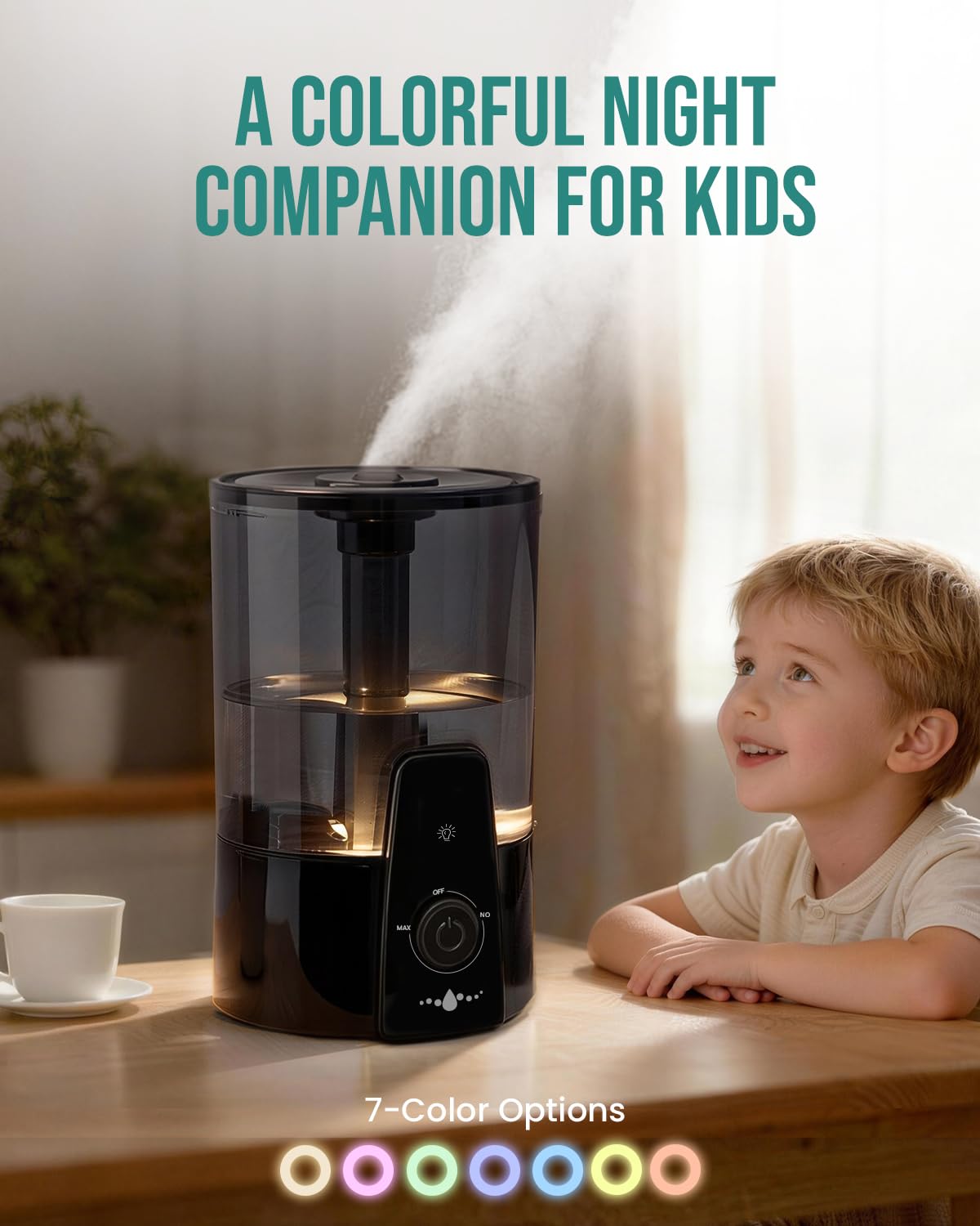 Kaxidol Humidifiers for Bedroom,1.06Gal(4L) Dishwasher Safe Design Easy to Clean, 3-in-1 Humidifier & Aroma Diffuser & Night Light,Top Fill,360° Ultra-Fine Spray,Auto Shut-Off,Home,Baby Nursery,Black