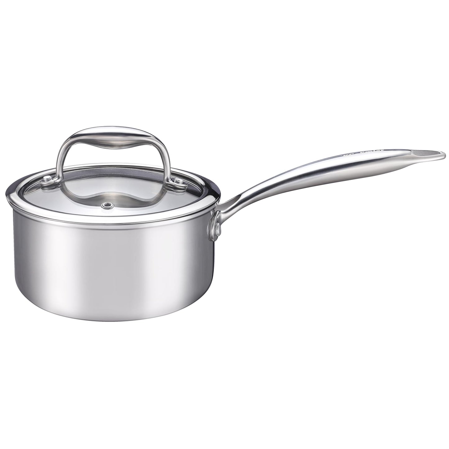 KC-Emier 1-Quart Saucepan with Lid, Tri-Ply Stainless Steel Pot with Stay-Cool Handle & All Cooktop Compatibility (Gas, Ceramic, Electric) - Silver