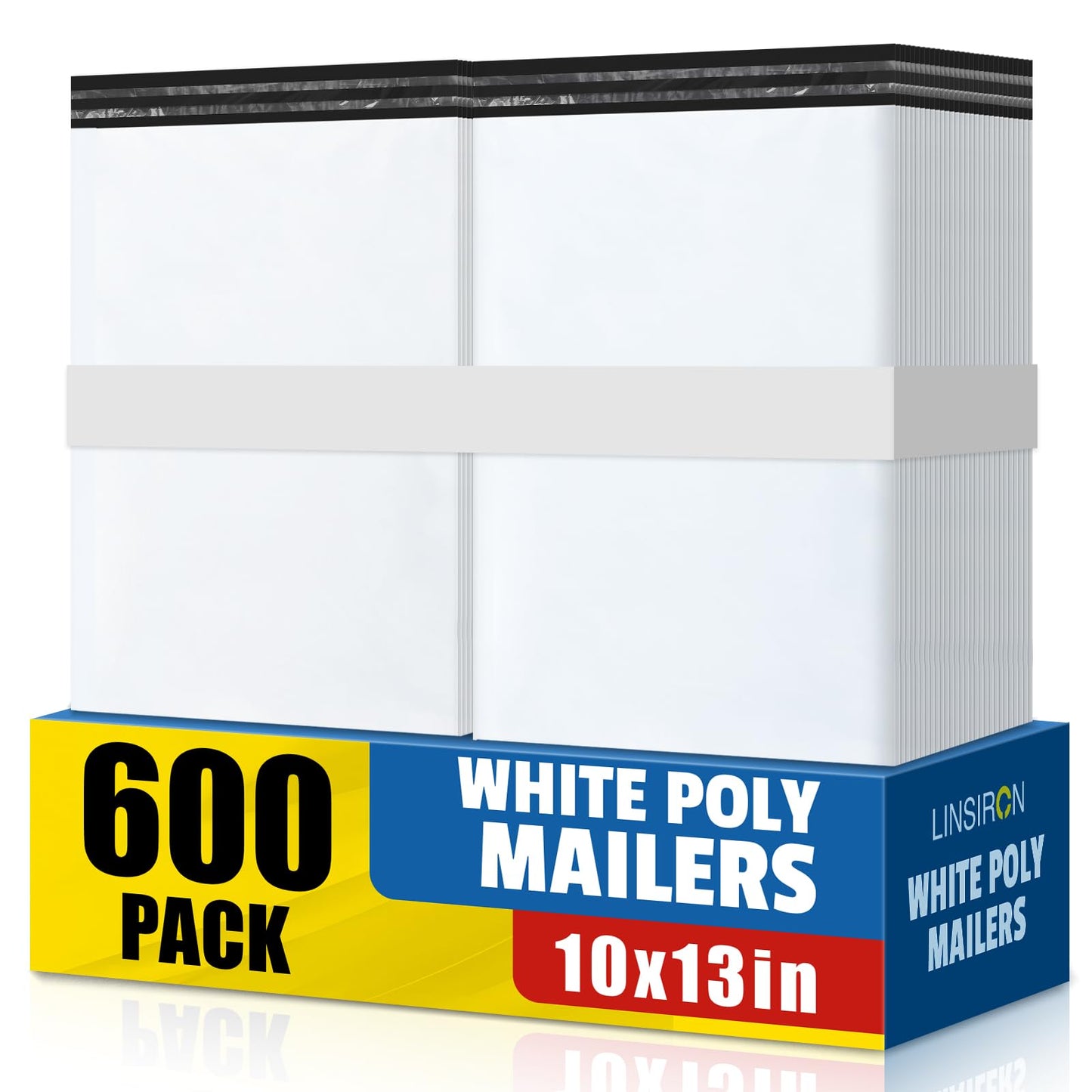 LINSIRON 600 Pcs Poly Mailers Shipping Bags 10x13 Inch Packaging Clothes Polymailers Envelopes Mailing Package Self Seal Shipping Envelopes Waterproof Poly Bags Small Business Supplies Package White