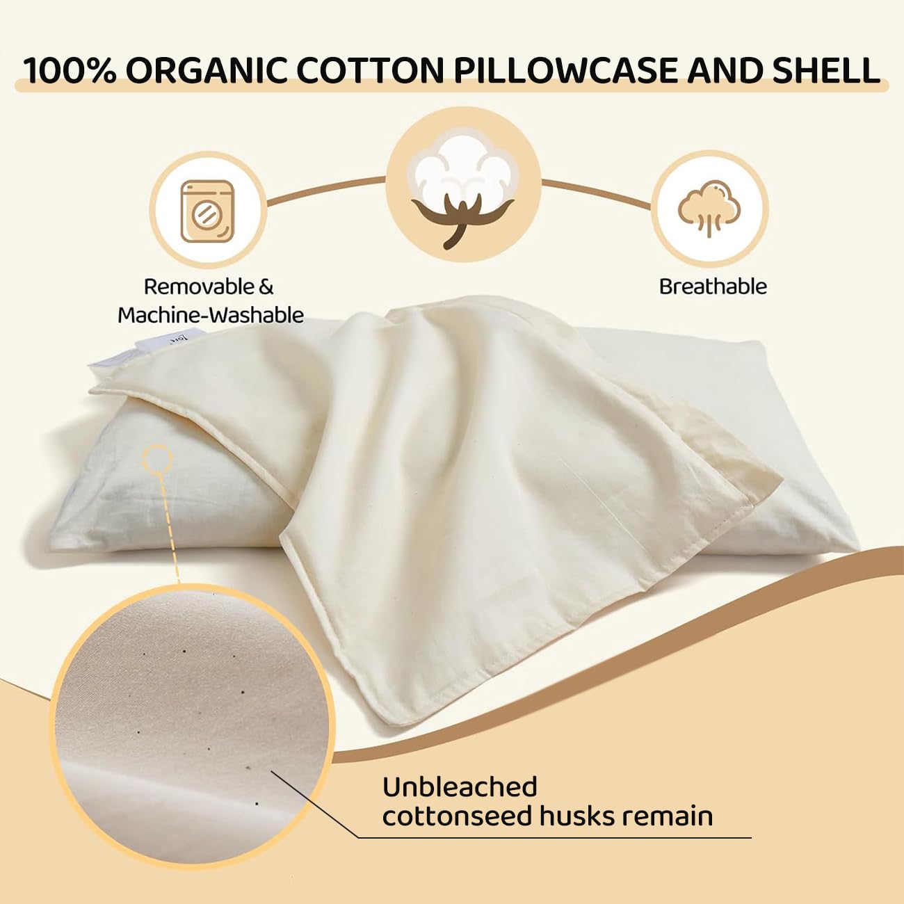 LOFE Buckwheat Pillow - 3 Point Support Buckwheat Hull Pillow for Less Pain, 2IN1 Tartary Buckwheat Neck Roll Pillow for Best Support, Adjustable Cervical Neck Pillow with Organic Cotton Pillowcase